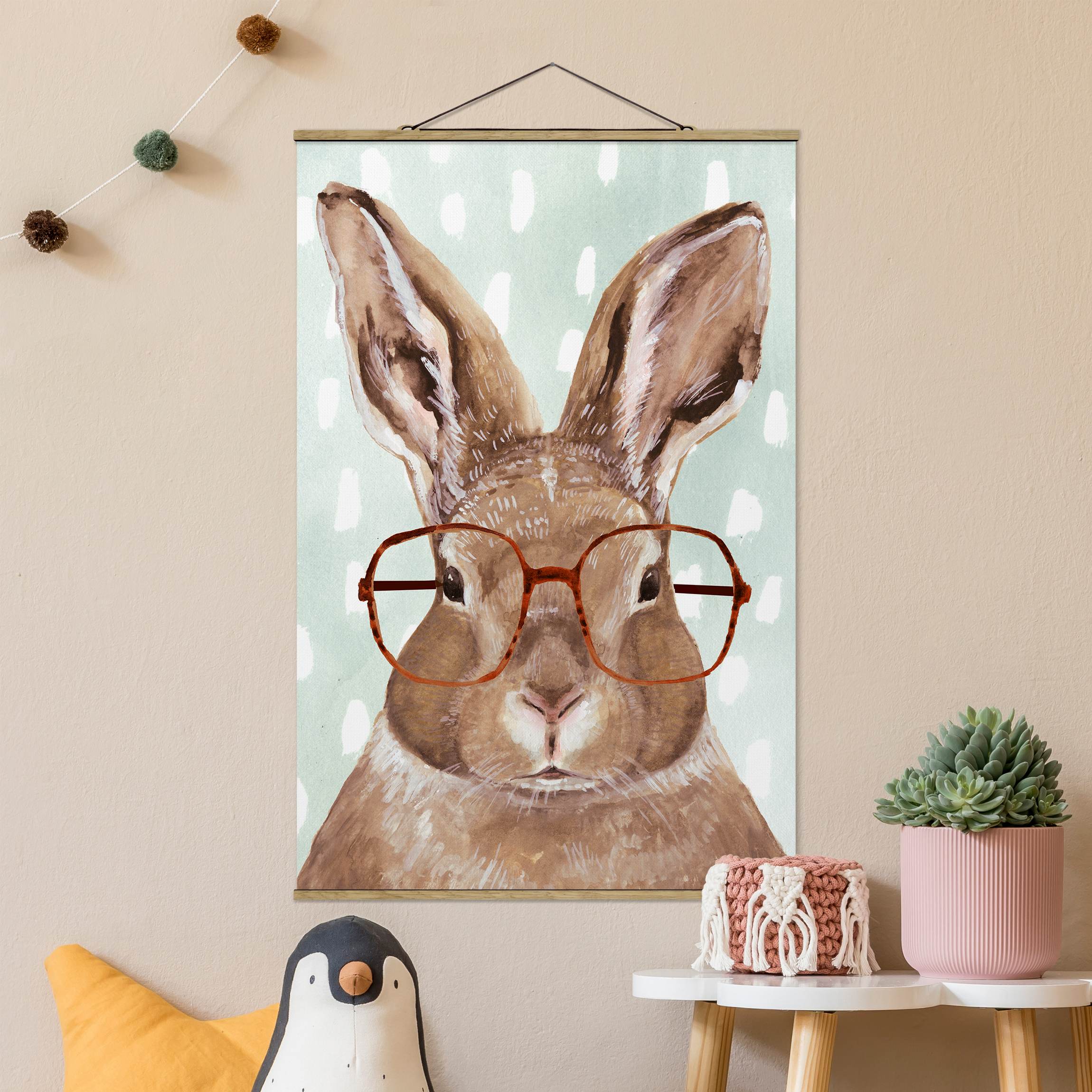 Stoffbild - Hochformat Bebrillte Tiere - Hase