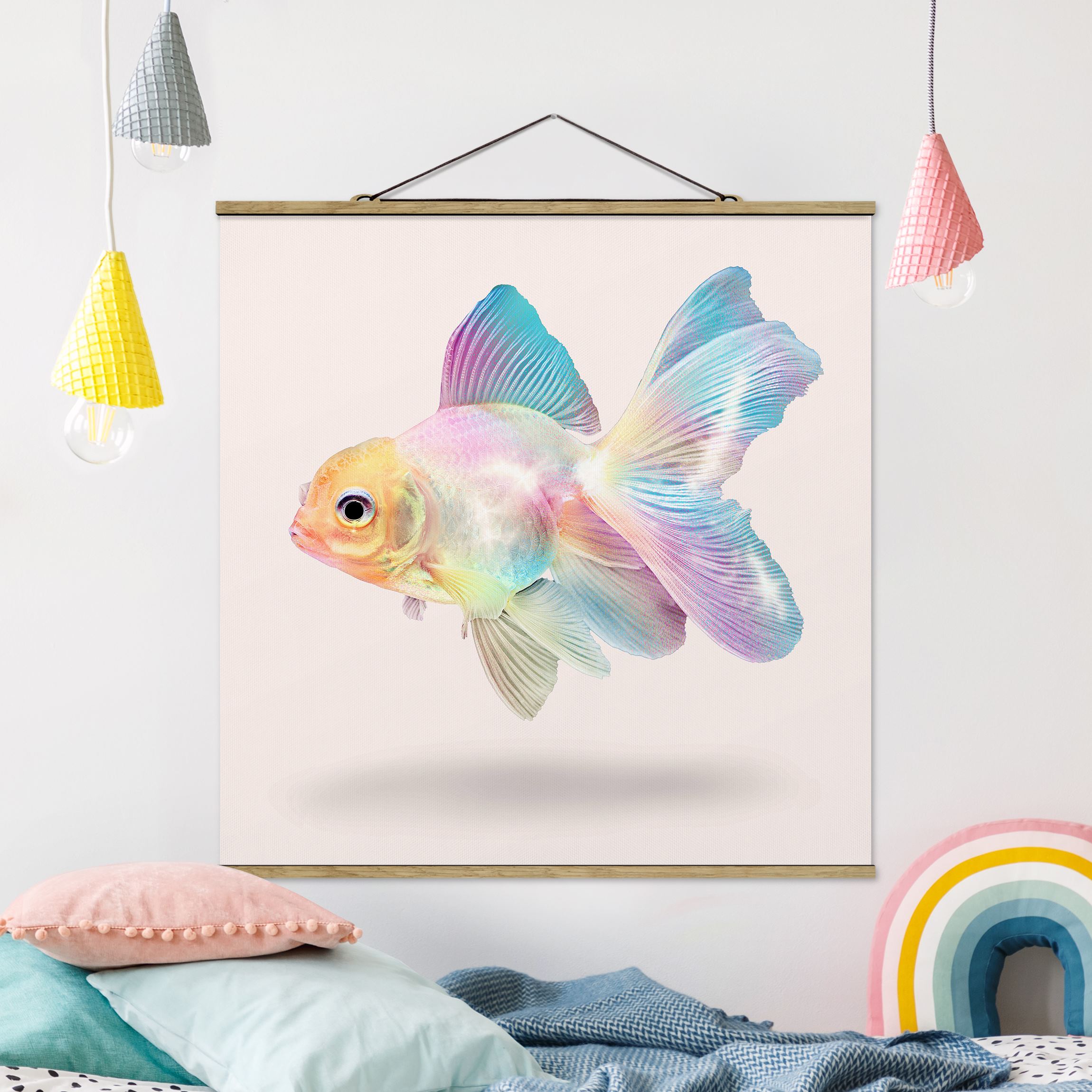 Stoffbild - Quadrat Fisch in Pastell