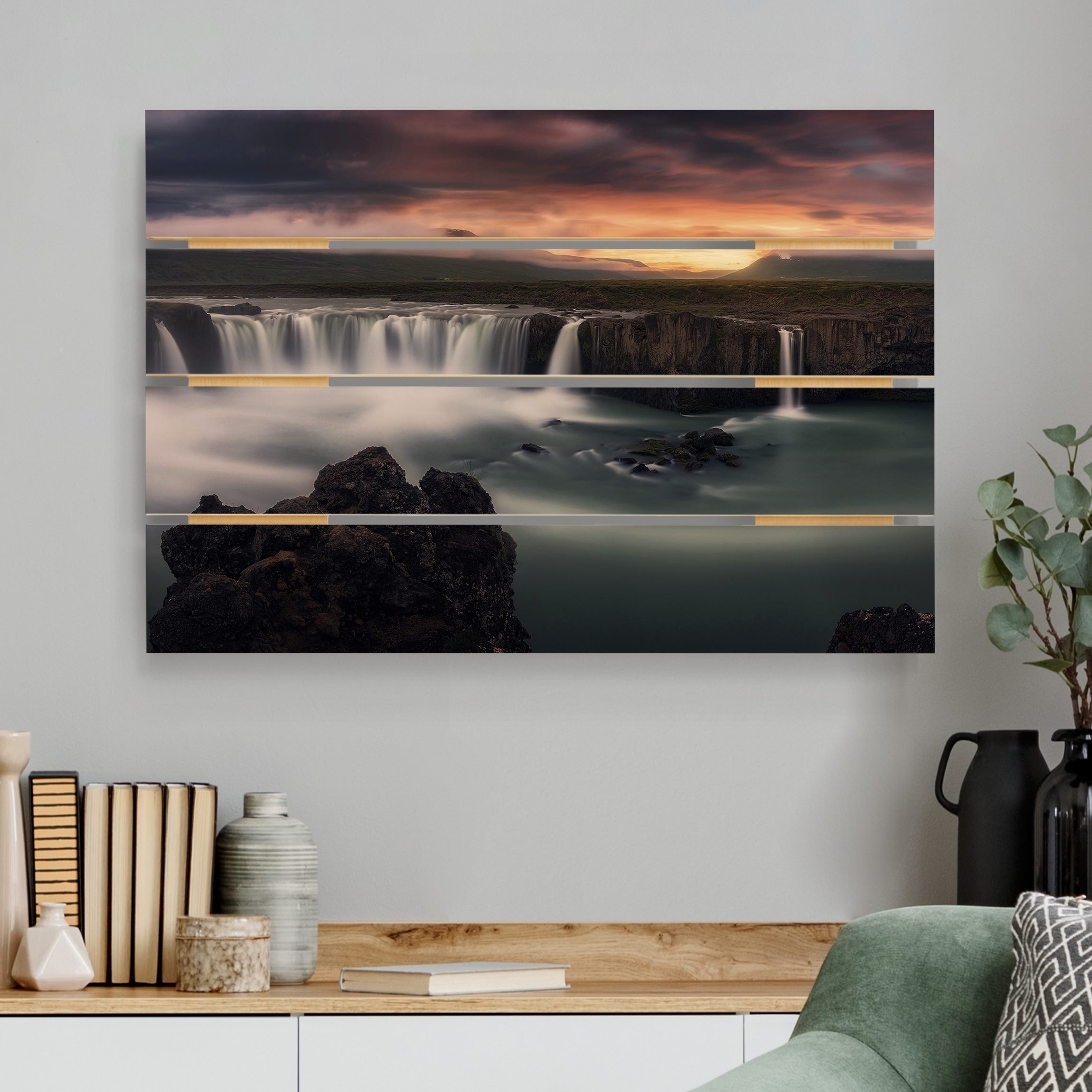 Holzbild Plankenoptik - Querformat Goðafoss Wasserfall in Island