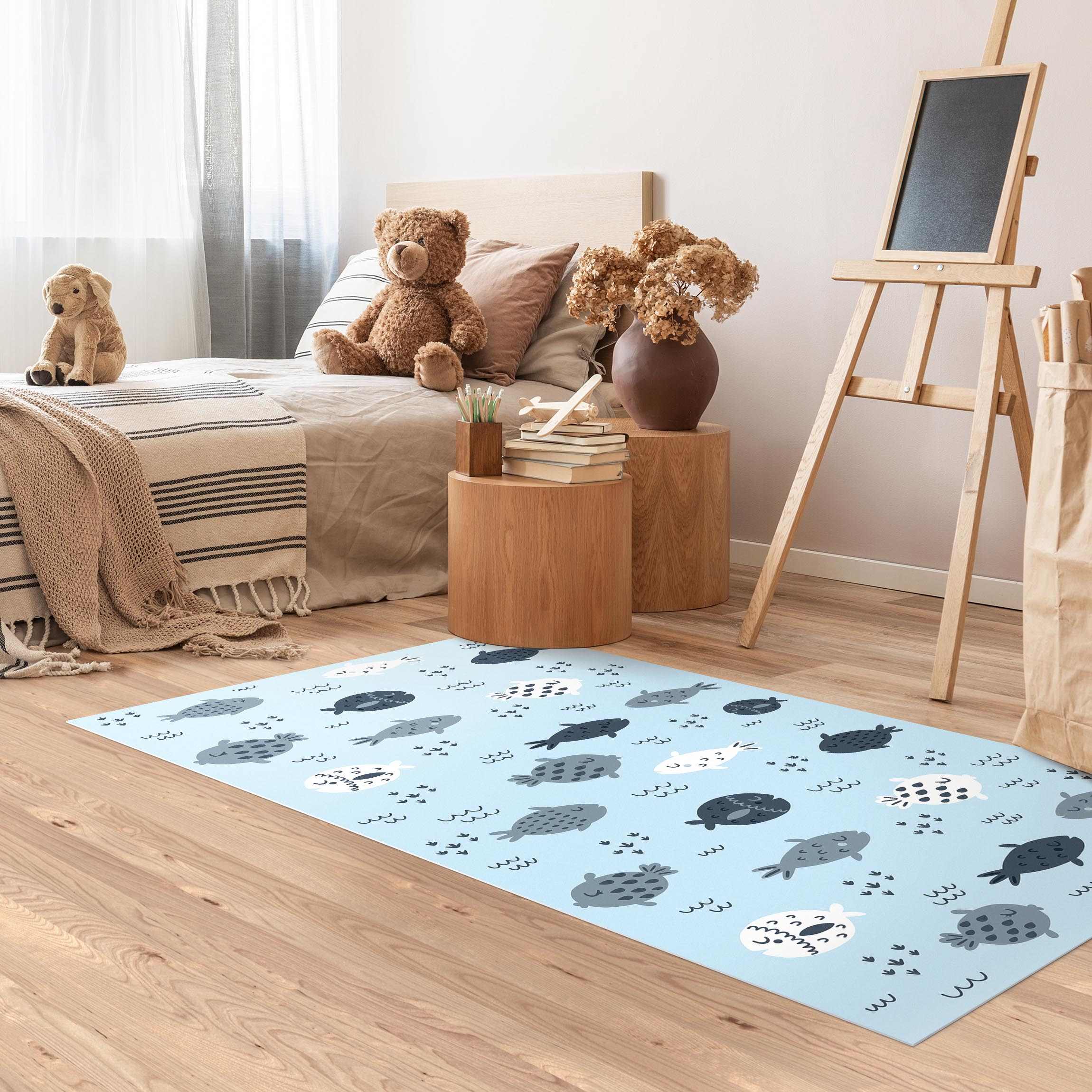 Vinylteppich Skandinavische Fische in Pastellblau