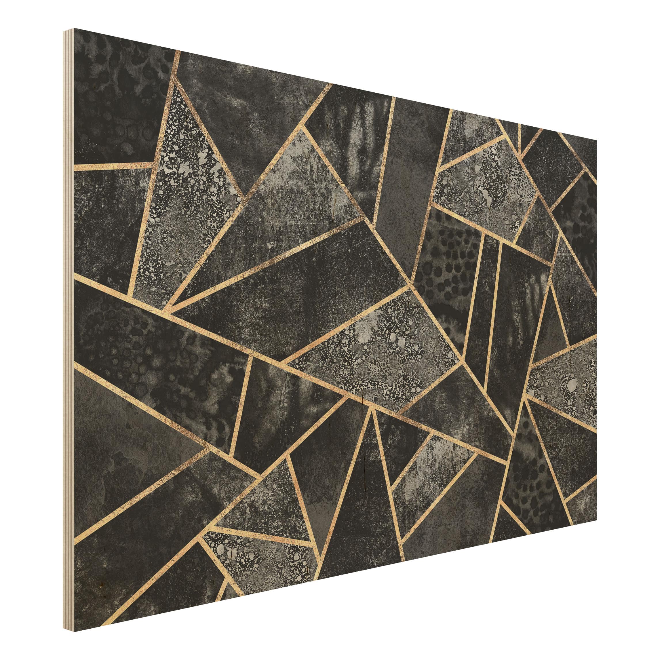 Holzbild - Querformat 3:2 Graue Dreiecke Gold