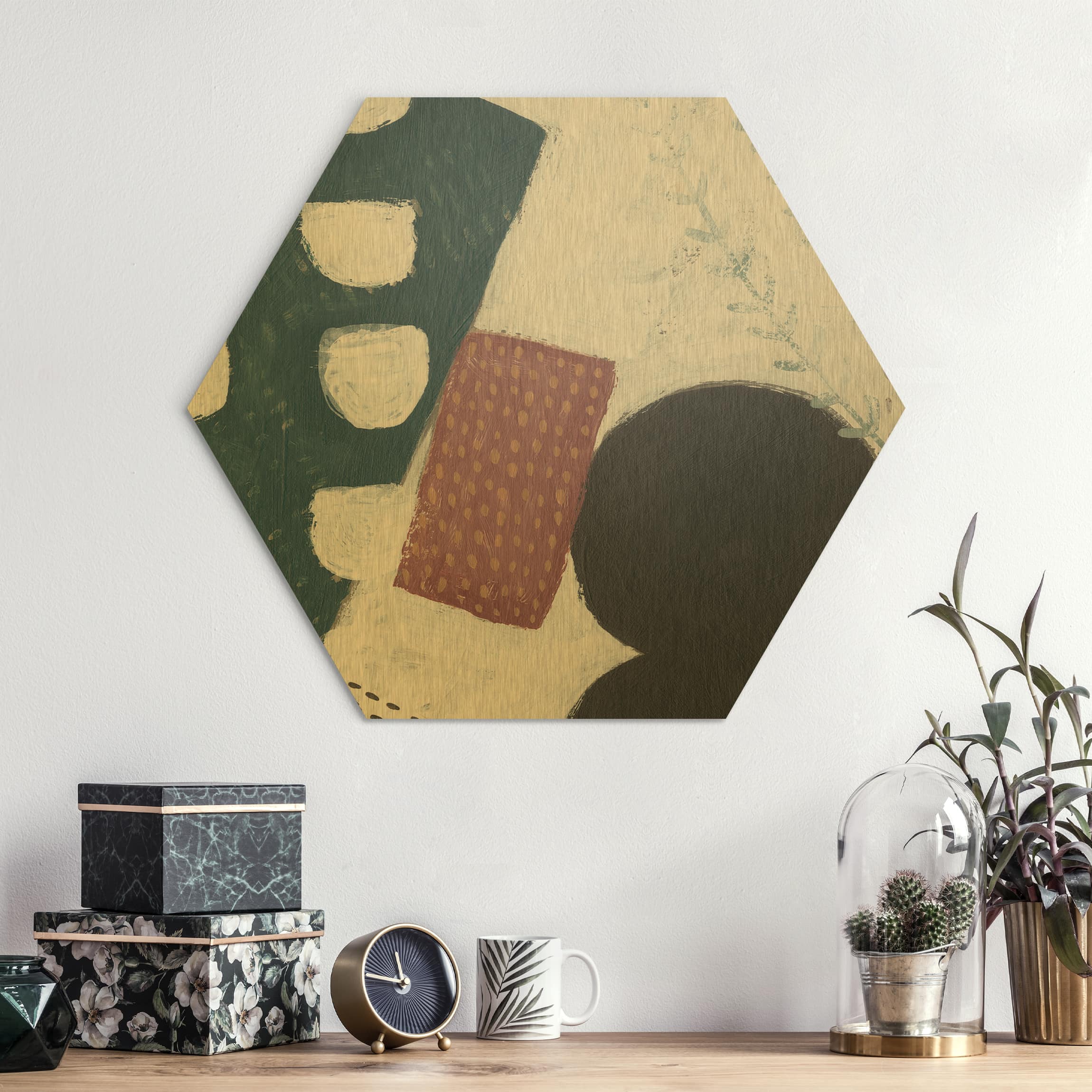Hexagon-Alu-Dibond Bild Karneval der Formen in Petrol I