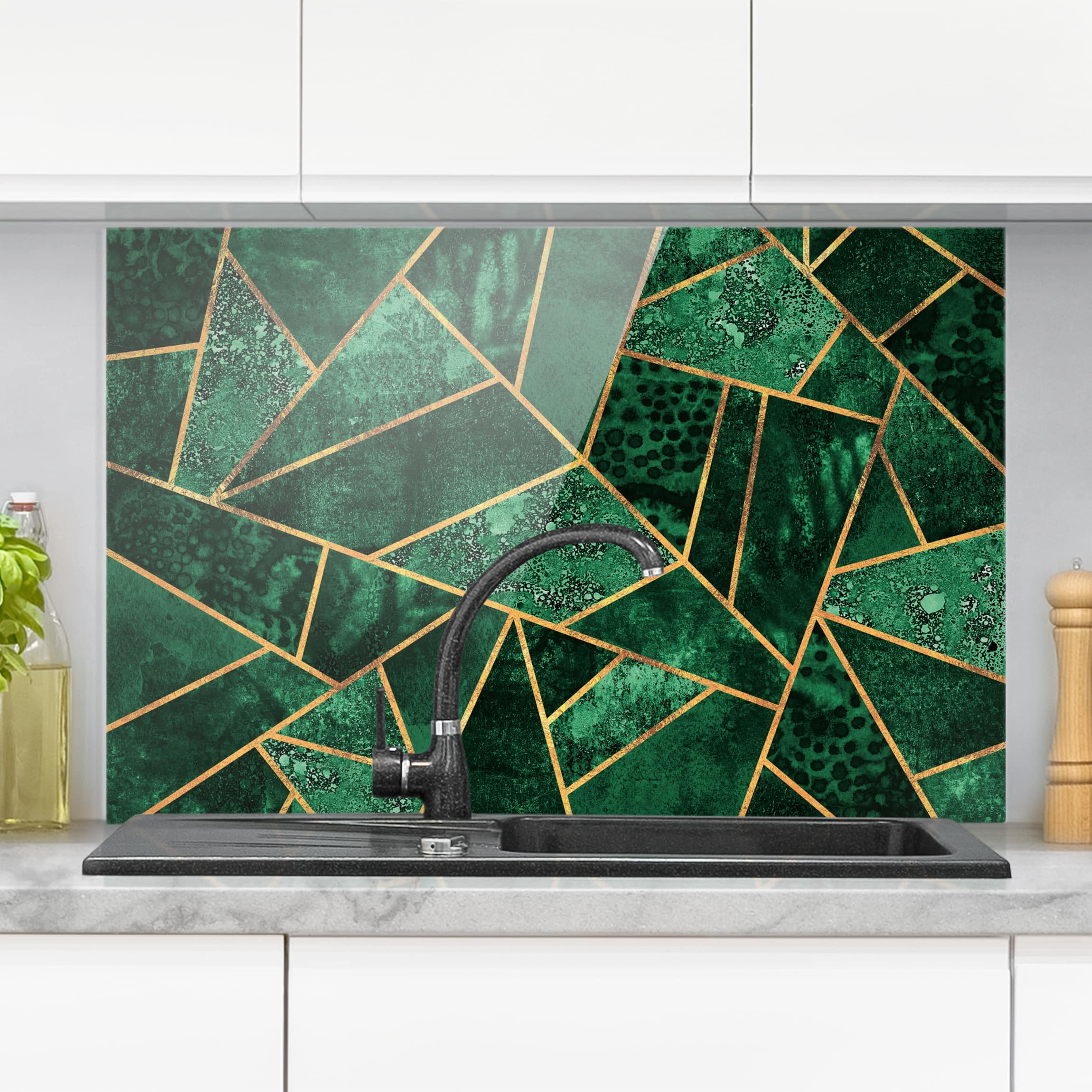Glas Spritzschutz - Querformat 3:2 Dunkler Smaragd mit Gold