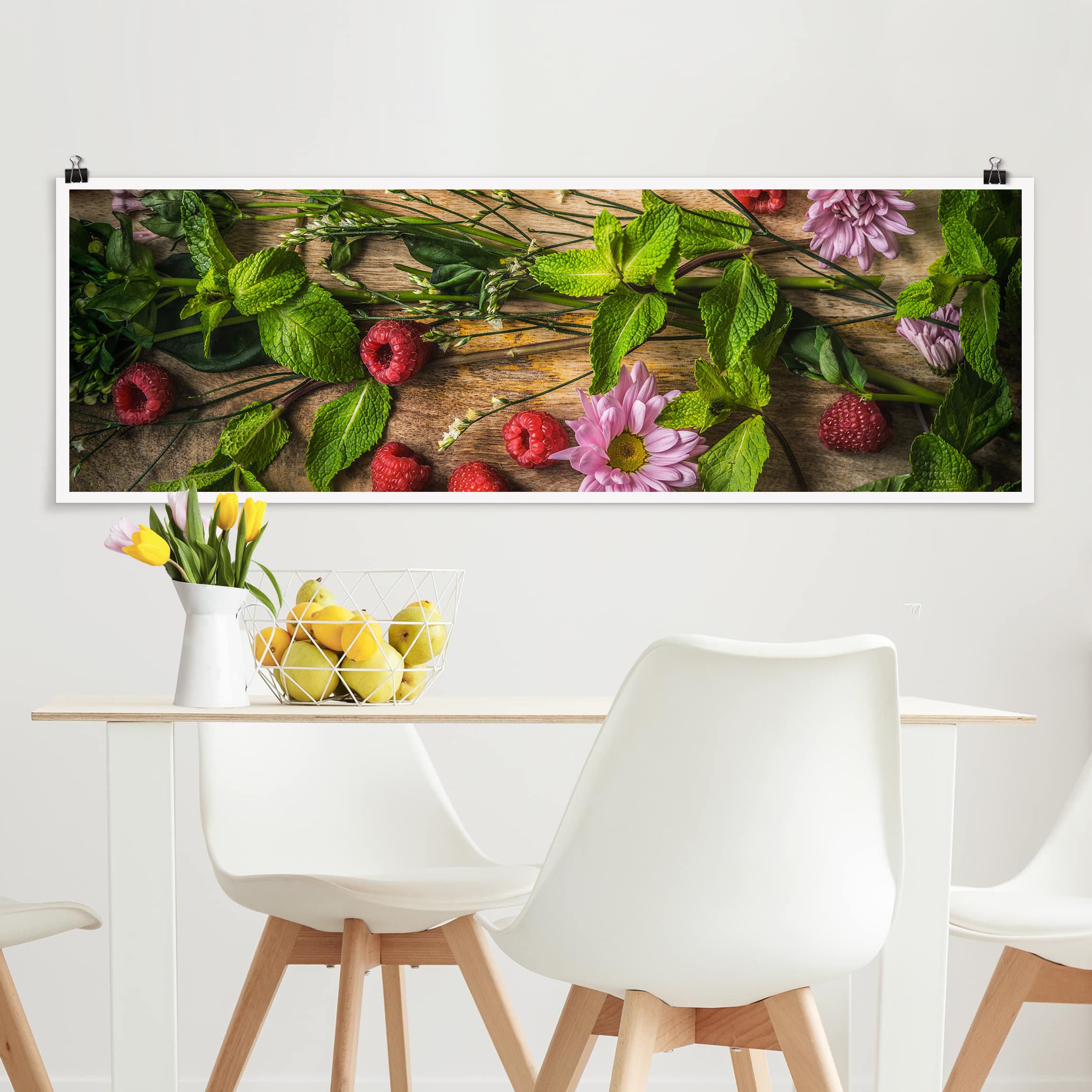 Panorama Poster Blumen Himbeeren Minze