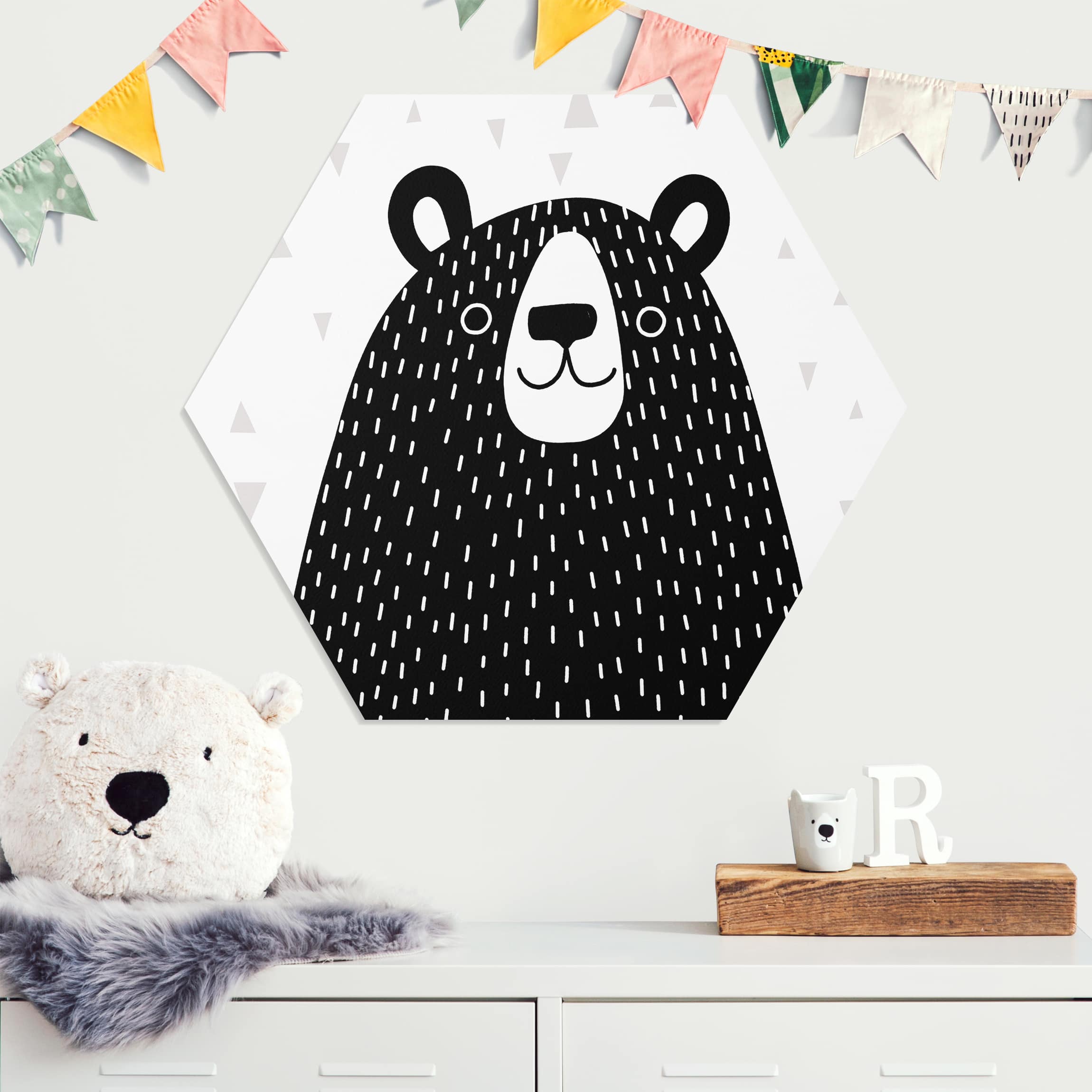 Hexagon-Forexbild Tierpark mit Mustern - Bär