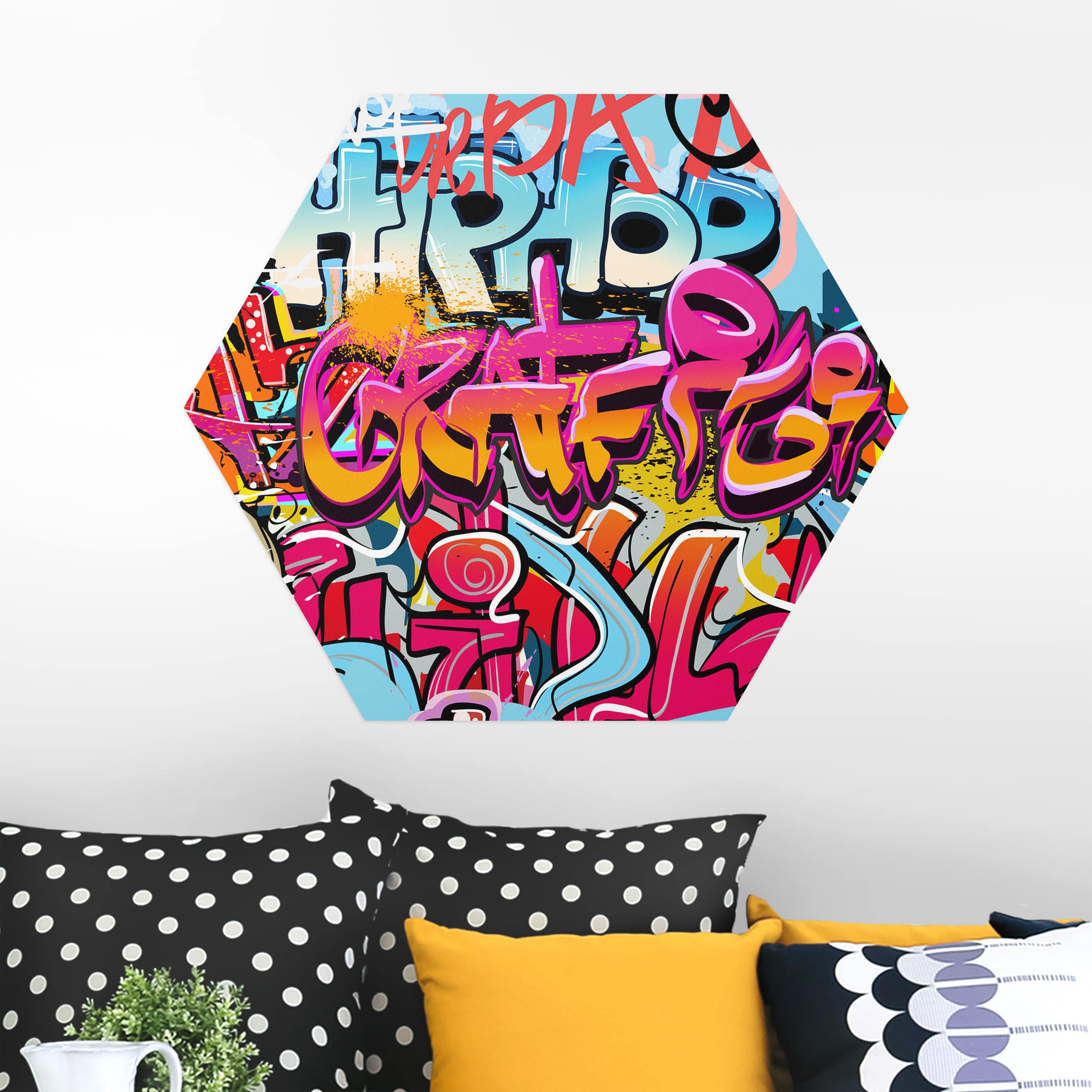 Hexagon-Alu-Dibond Bild HipHop Graffiti