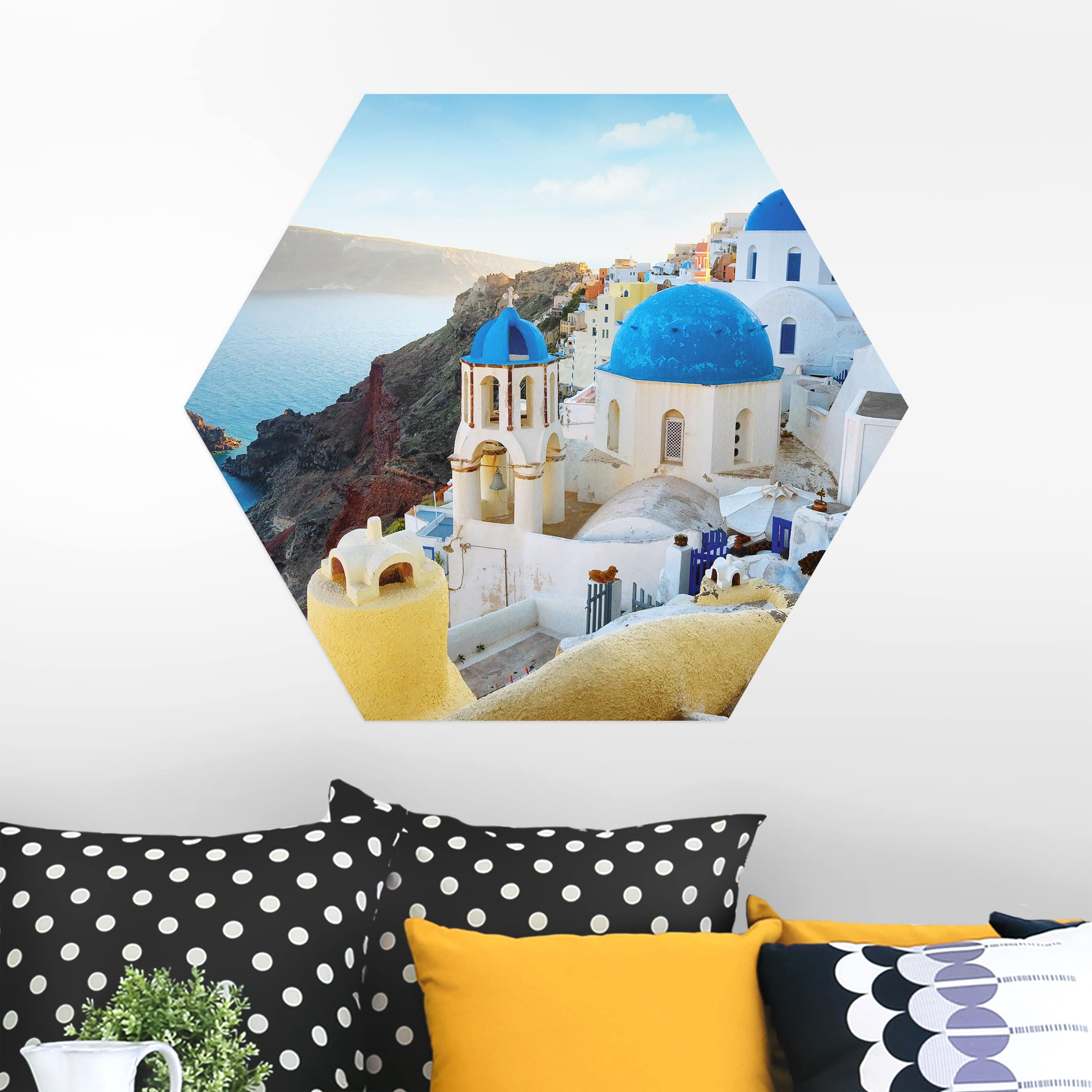 Hexagon-Alu-Dibond Bild Santorini