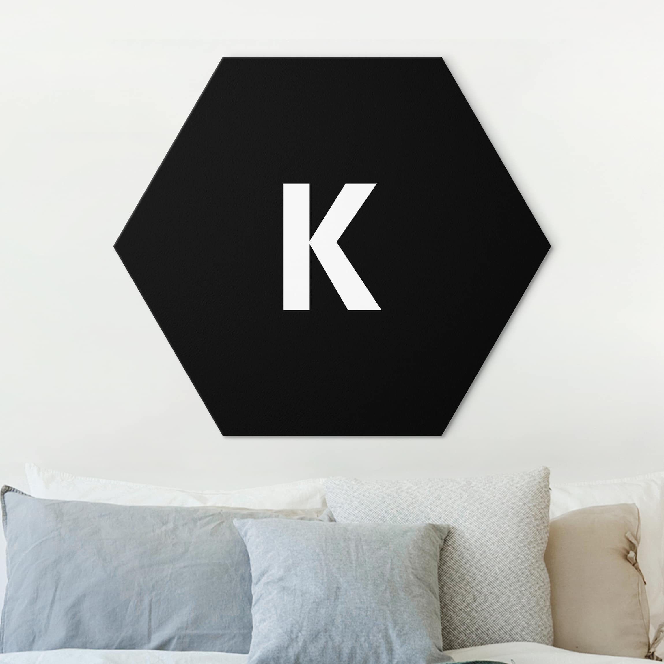 Hexagon-Alu-Dibond Bild Buchstabe Schwarz K