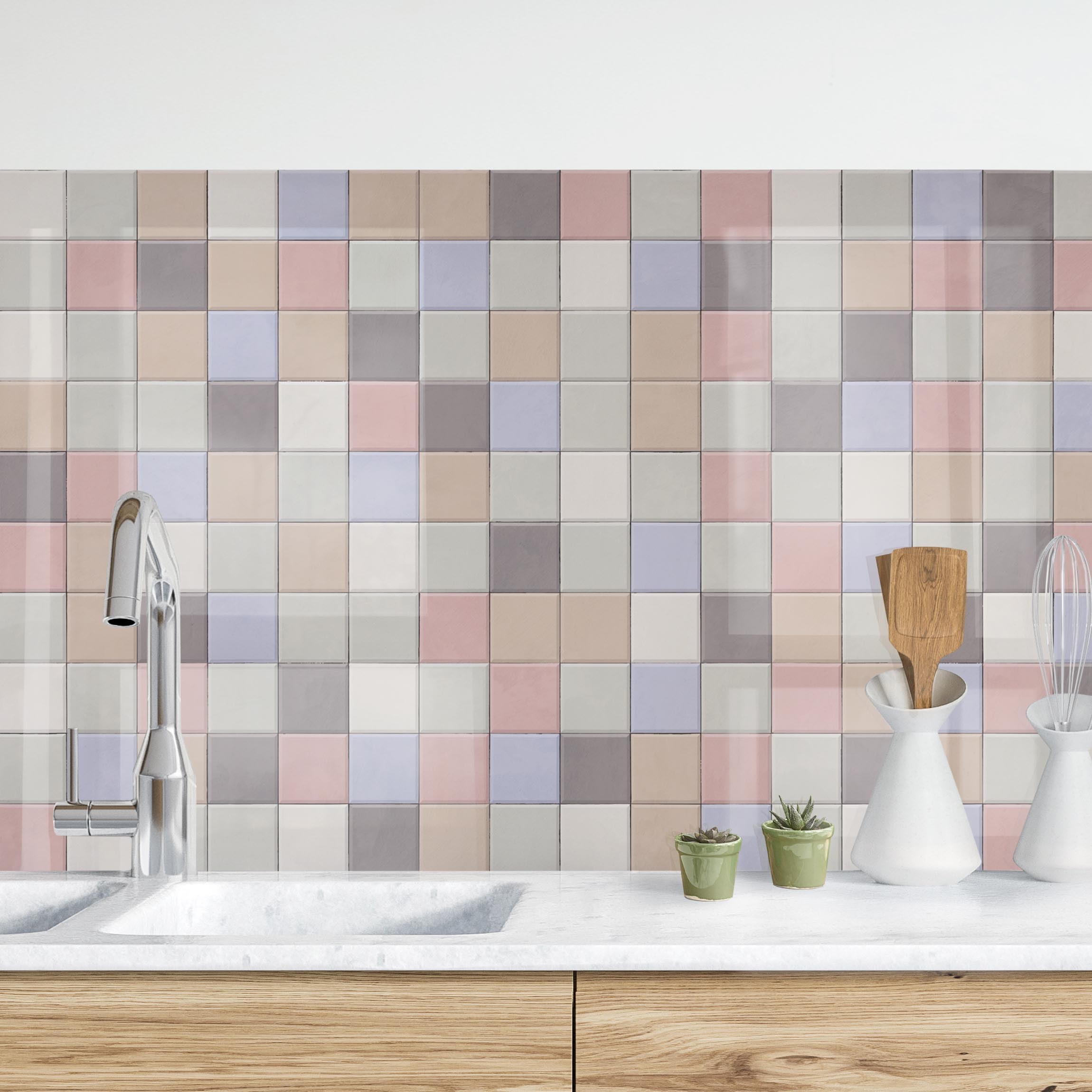 Küchenrückwand Mosaik Fliesen - Shabby Bunt