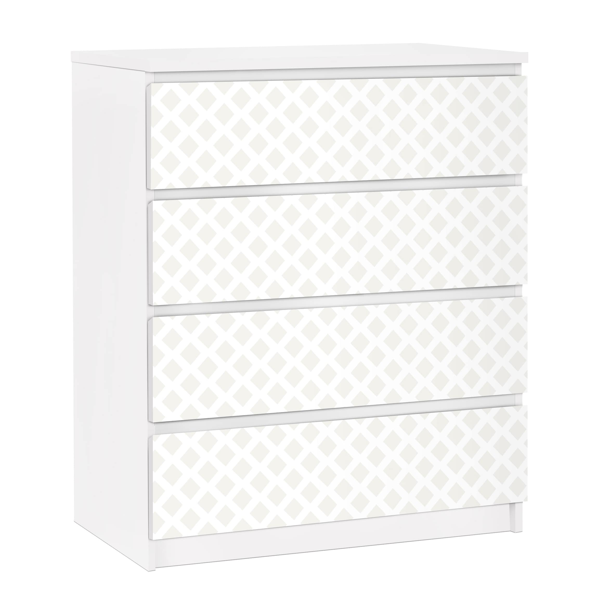 Möbelfolie für IKEA Malm Kommode 4 Schubladen Rautengitter hellbeige
