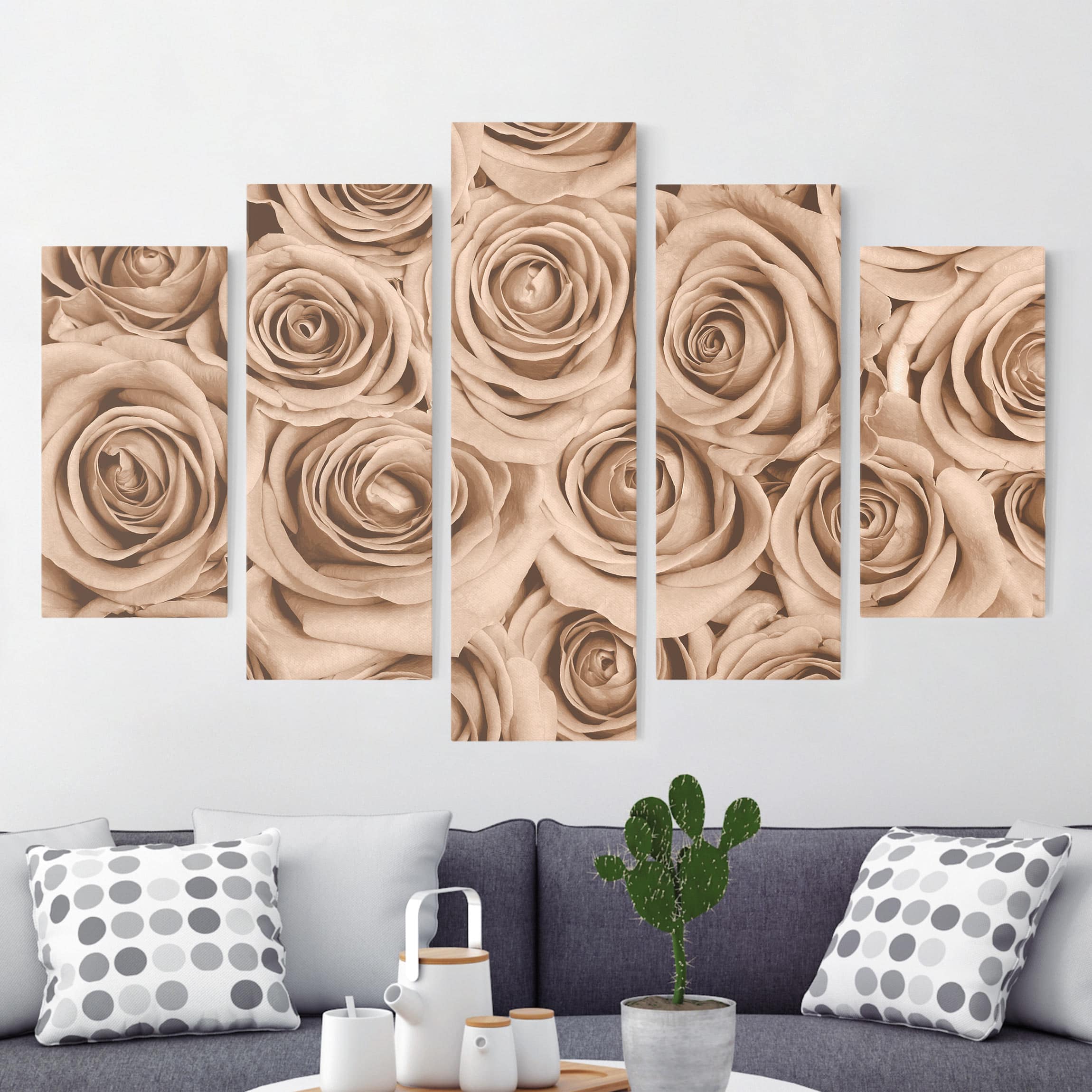 5-teiliges Leinwandbild - Querformat Vintage Rosen