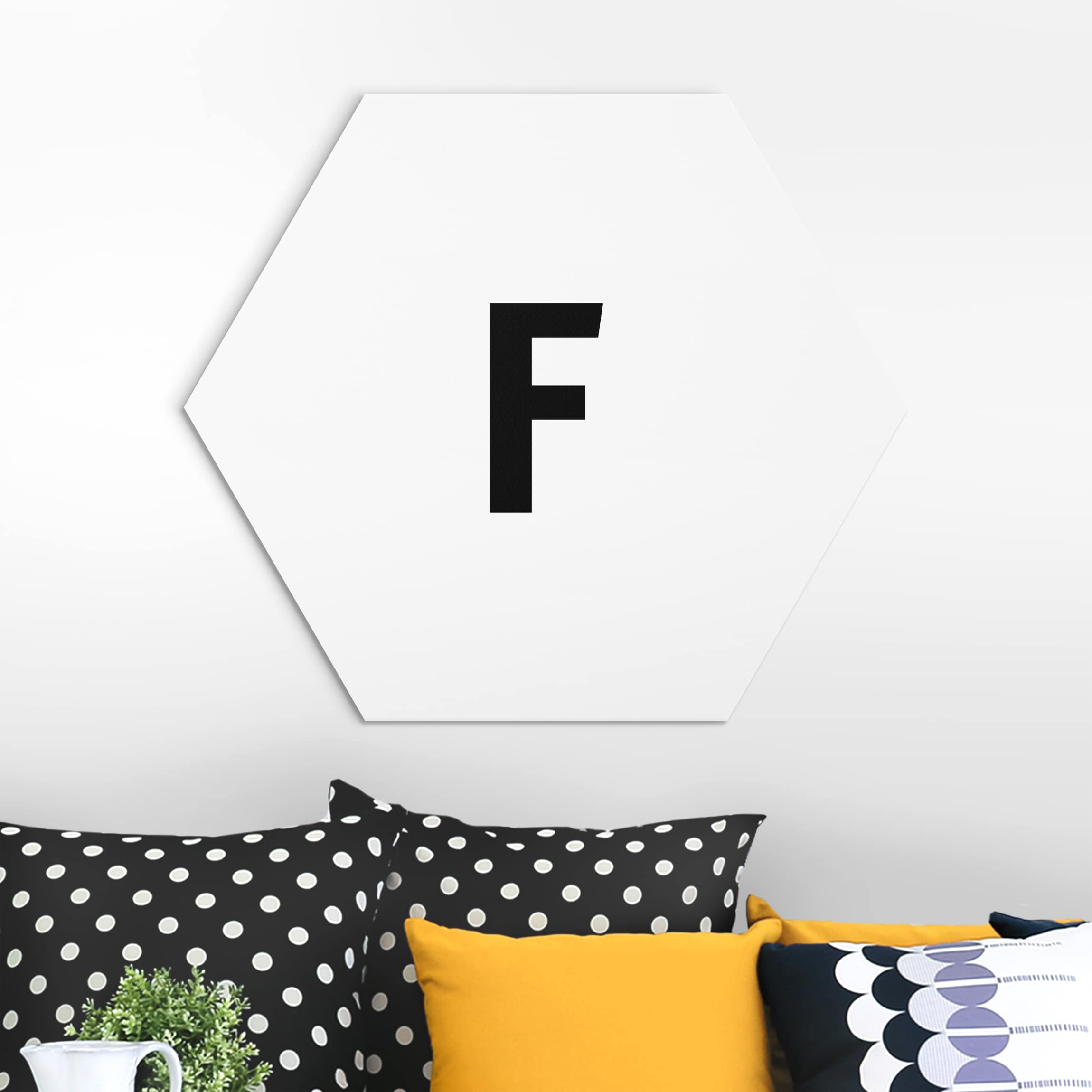 Hexagon-Alu-Dibond Bild Buchstabe Weiß F