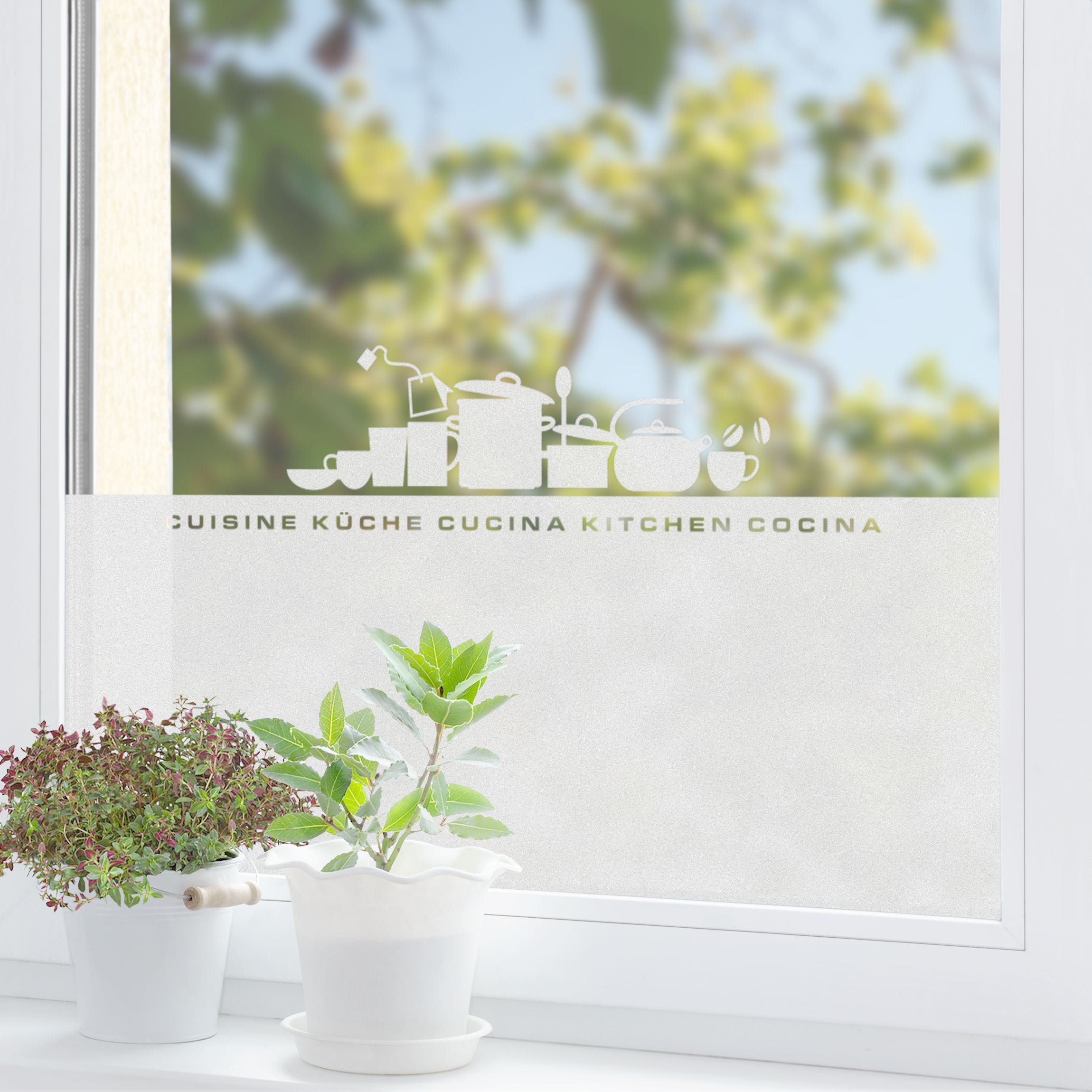 Fensterfolie Sichtschutz No.UL926 Küchensilhouette Bordüre