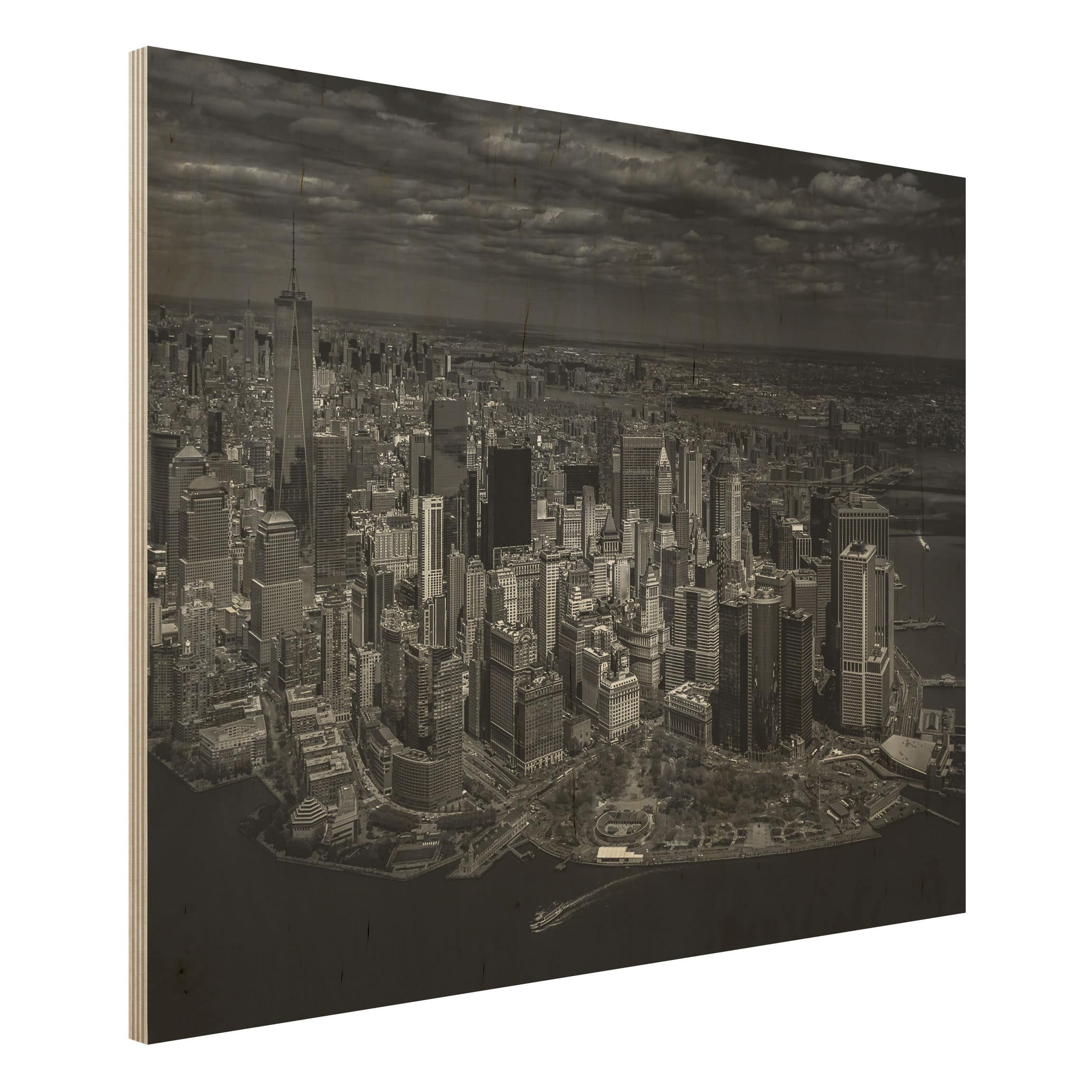 Holzbild - Querformat 4:3 New York - Manhattan aus der Luft