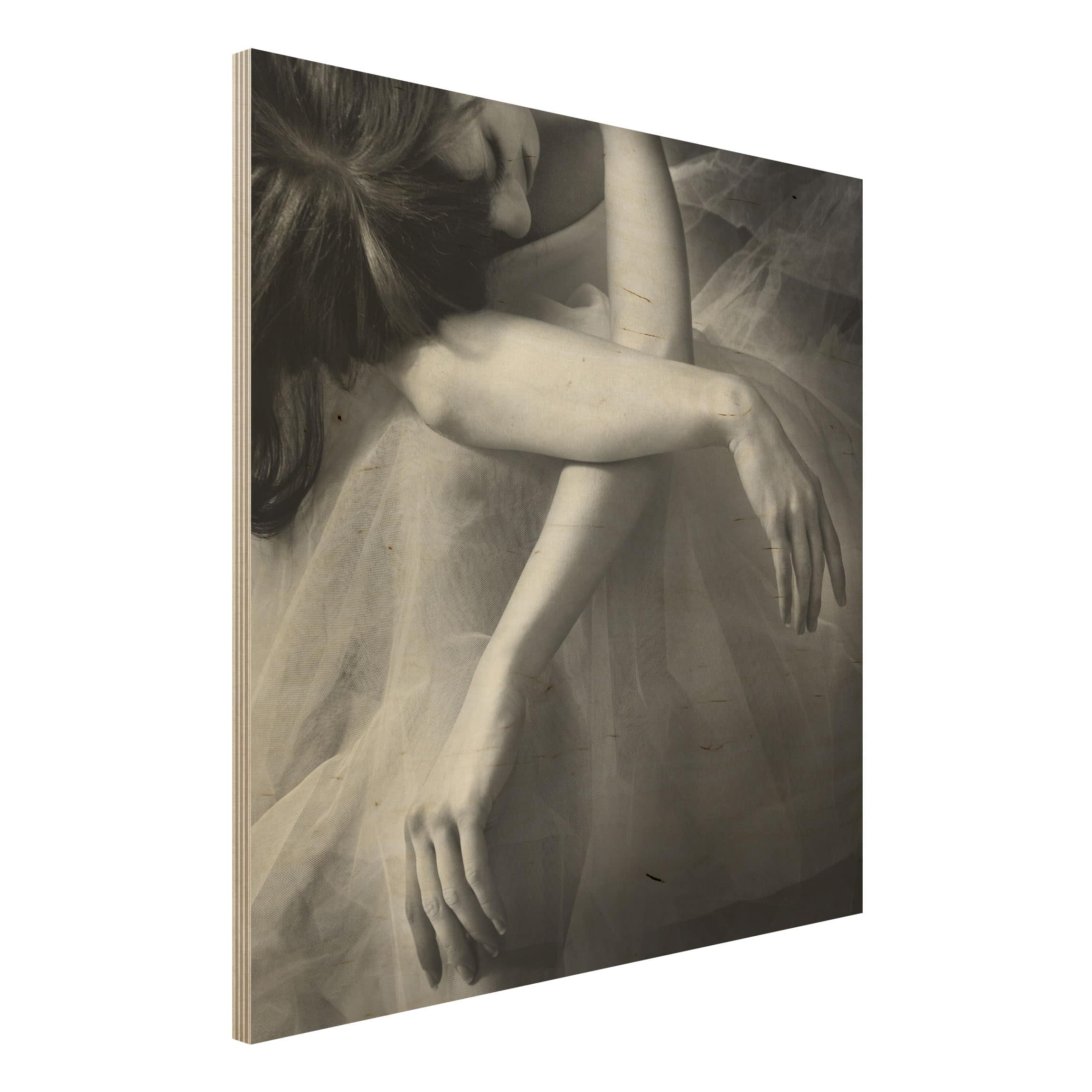 Holzbild Schwarz-Weiß Die Hände einer Ballerina