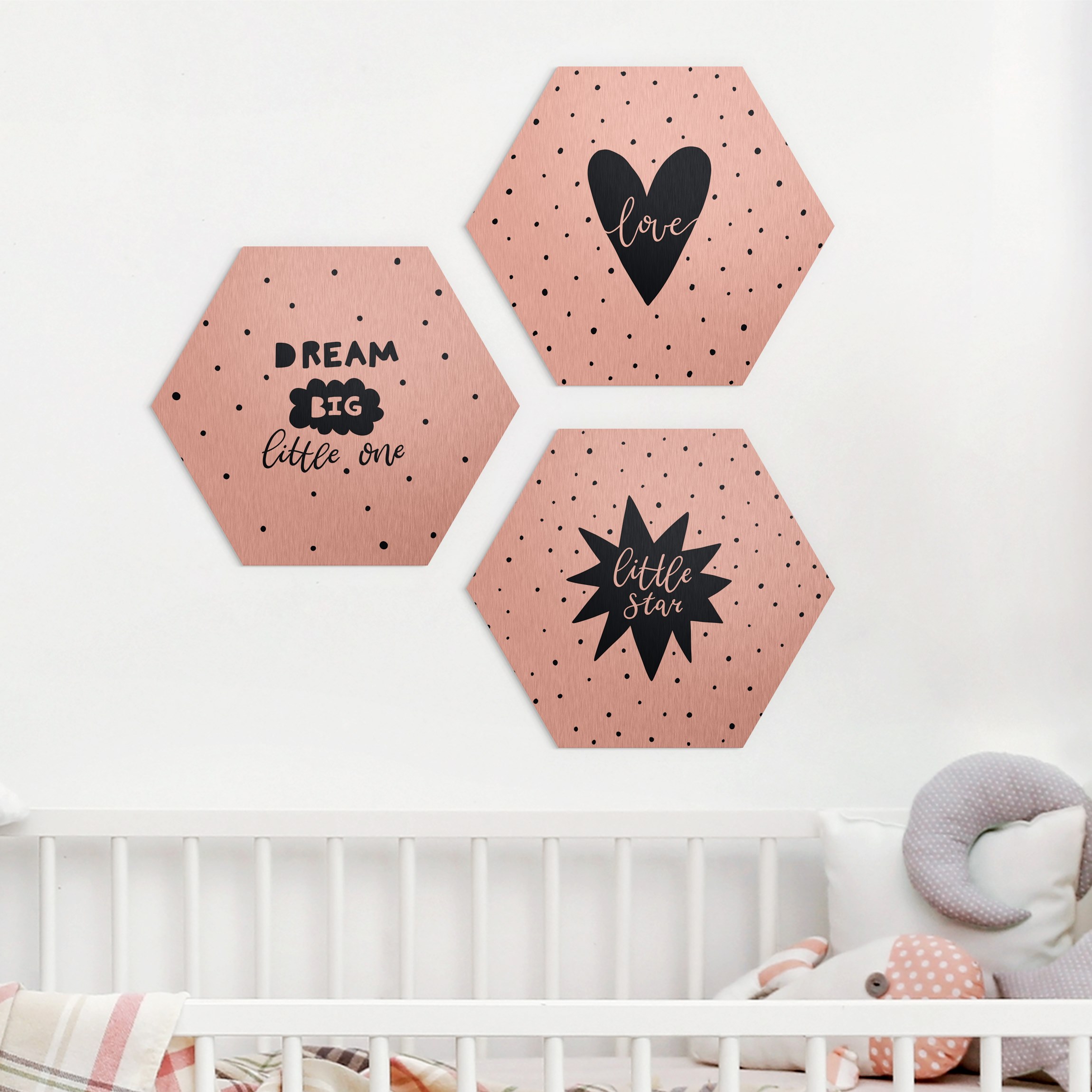 3-teiliges Hexagon-Alu-Dibond Bild Little Star Set Weiß