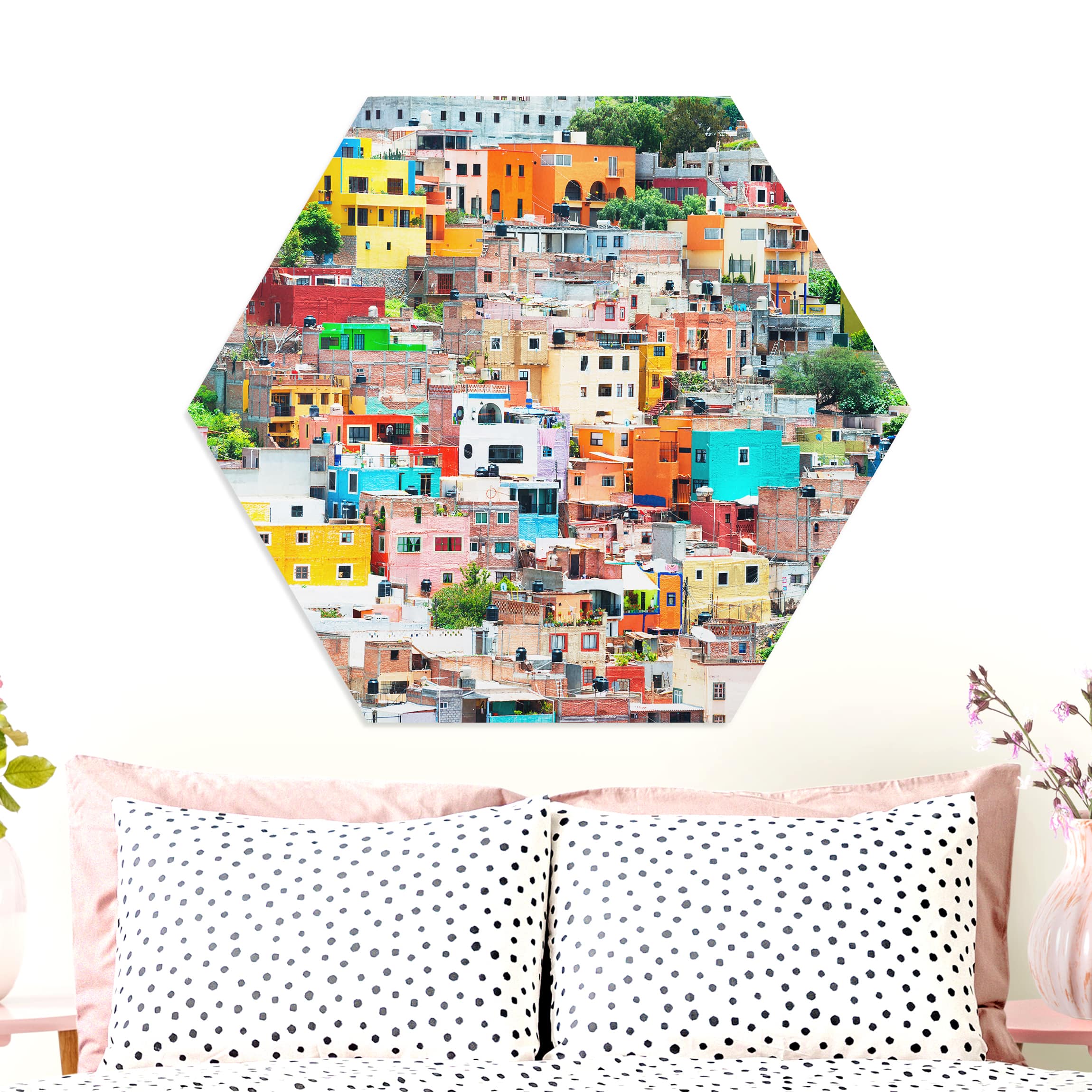 Hexagon-Forexbild Farbige Häuserfront Guanajuato