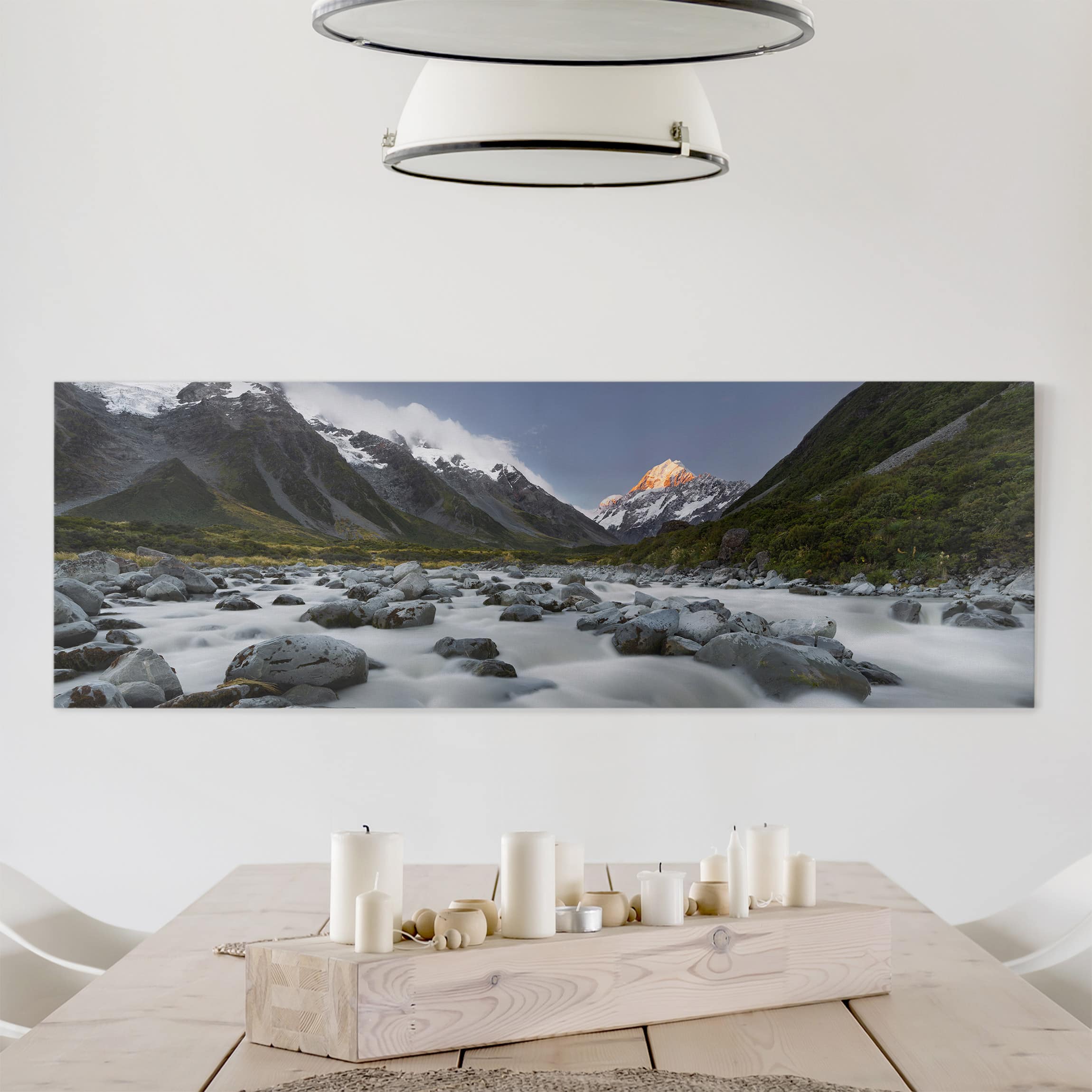 Leinwandbild - Panorama Aoraki über dem Hooker River