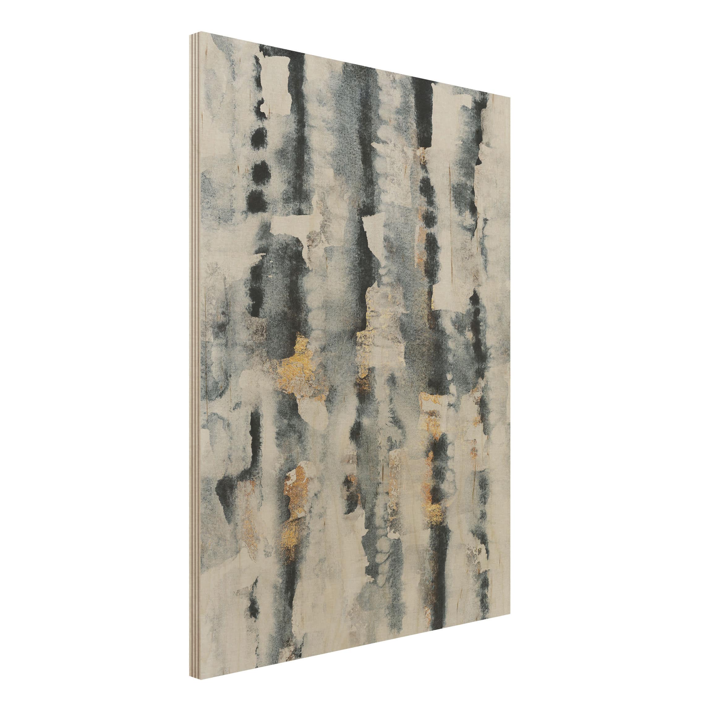 Holzbild - Hochformat 3:4 Abstraktes Aquarell mit Gold