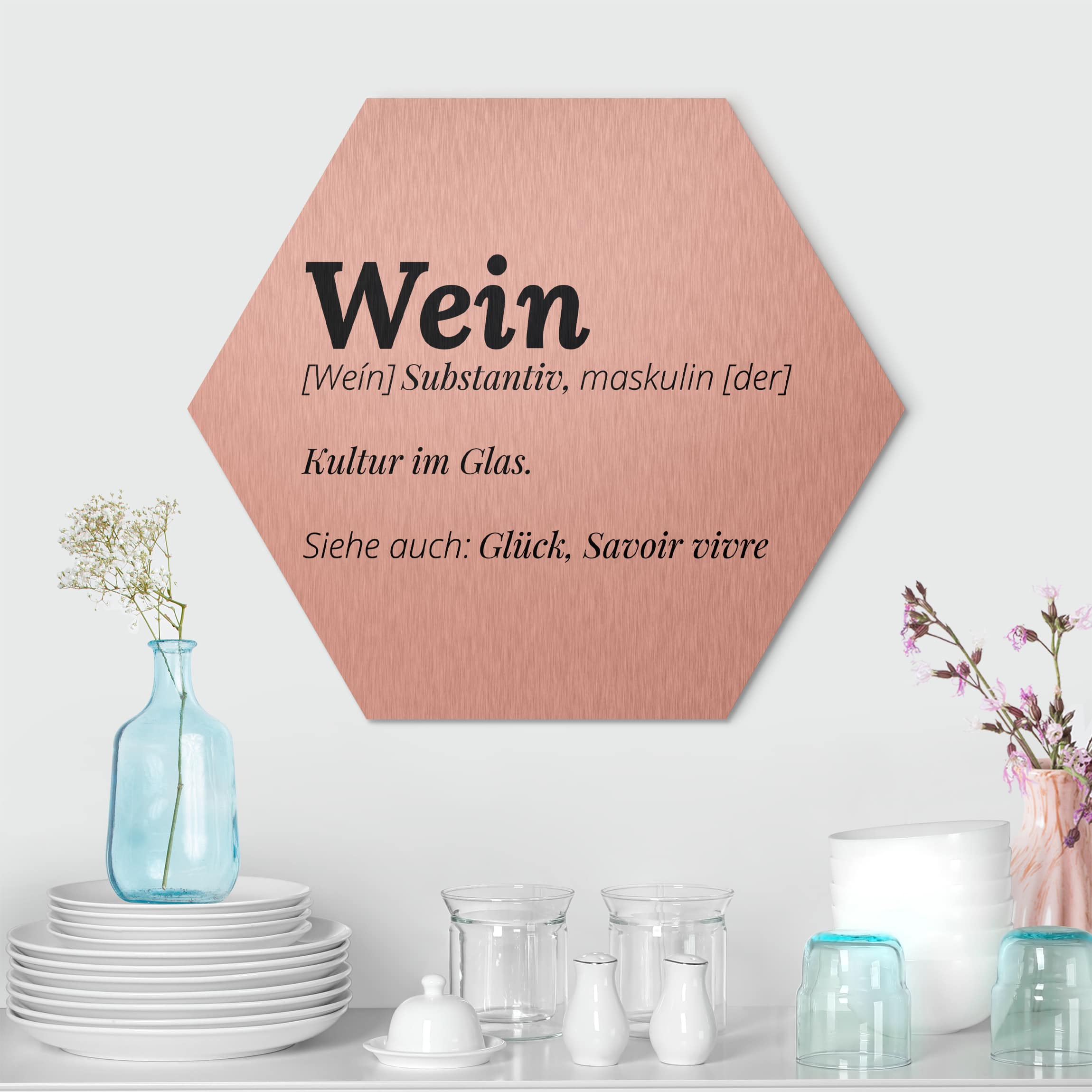 Hexagon-Alu-Dibond Bild Die Definition von Wein