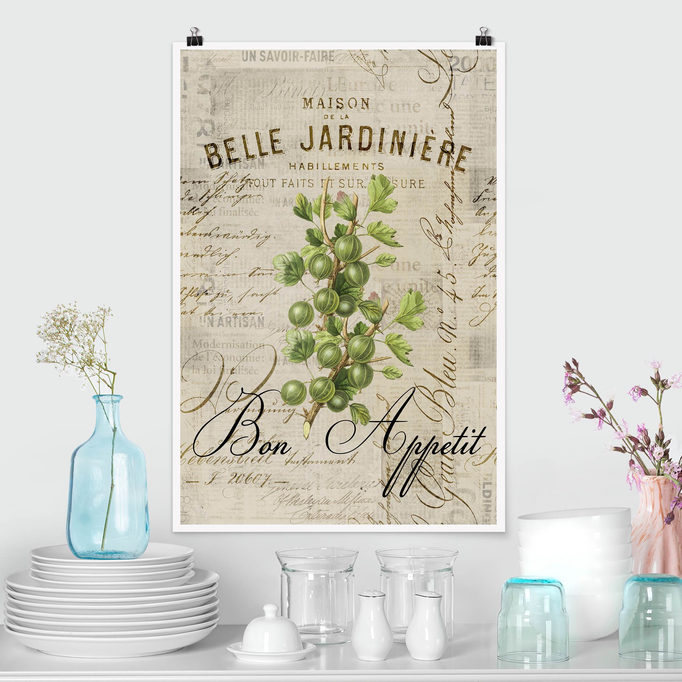 Poster Shabby Chic Collage - Stachelbeere