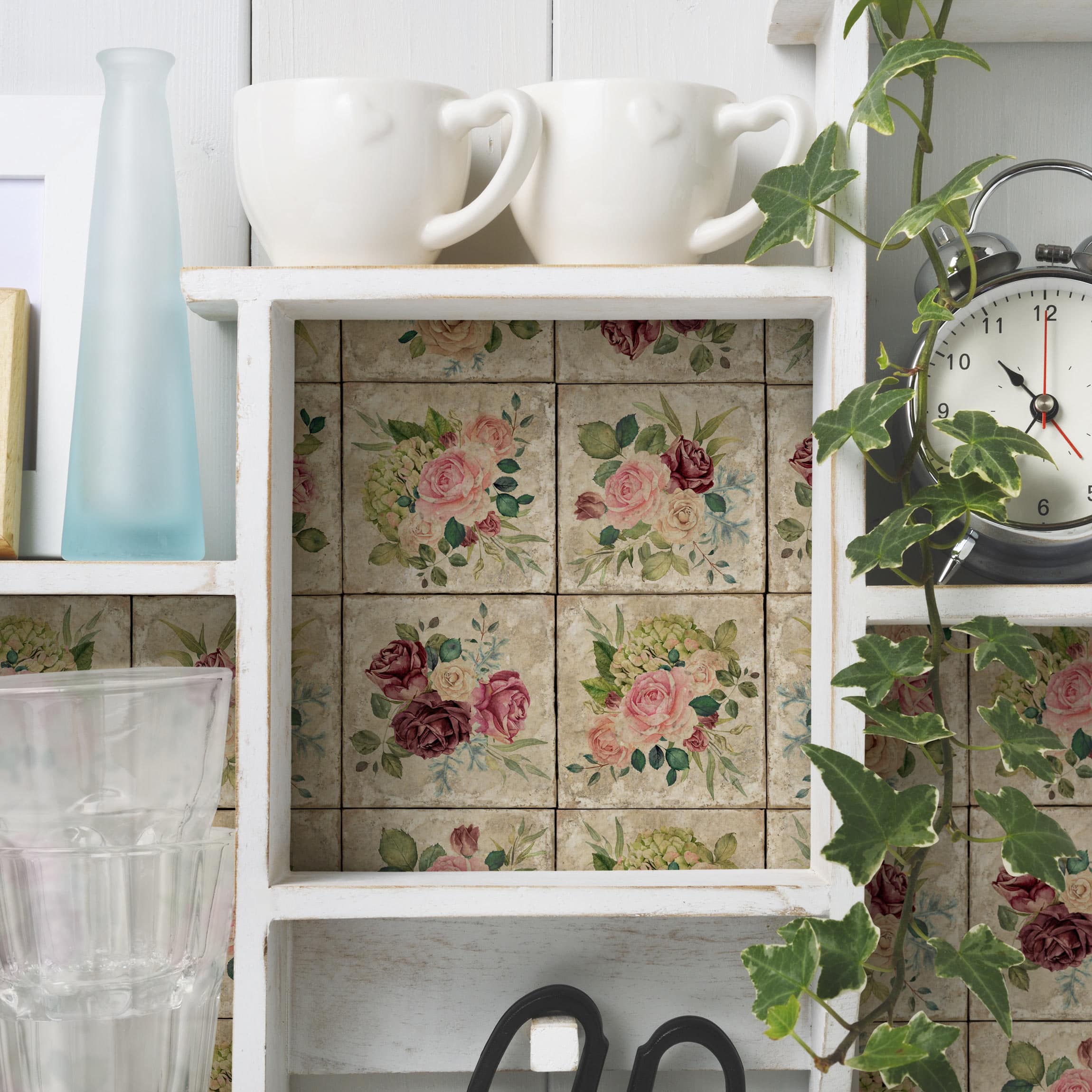 Möbelfolie Vintage Rosen und Hortensien