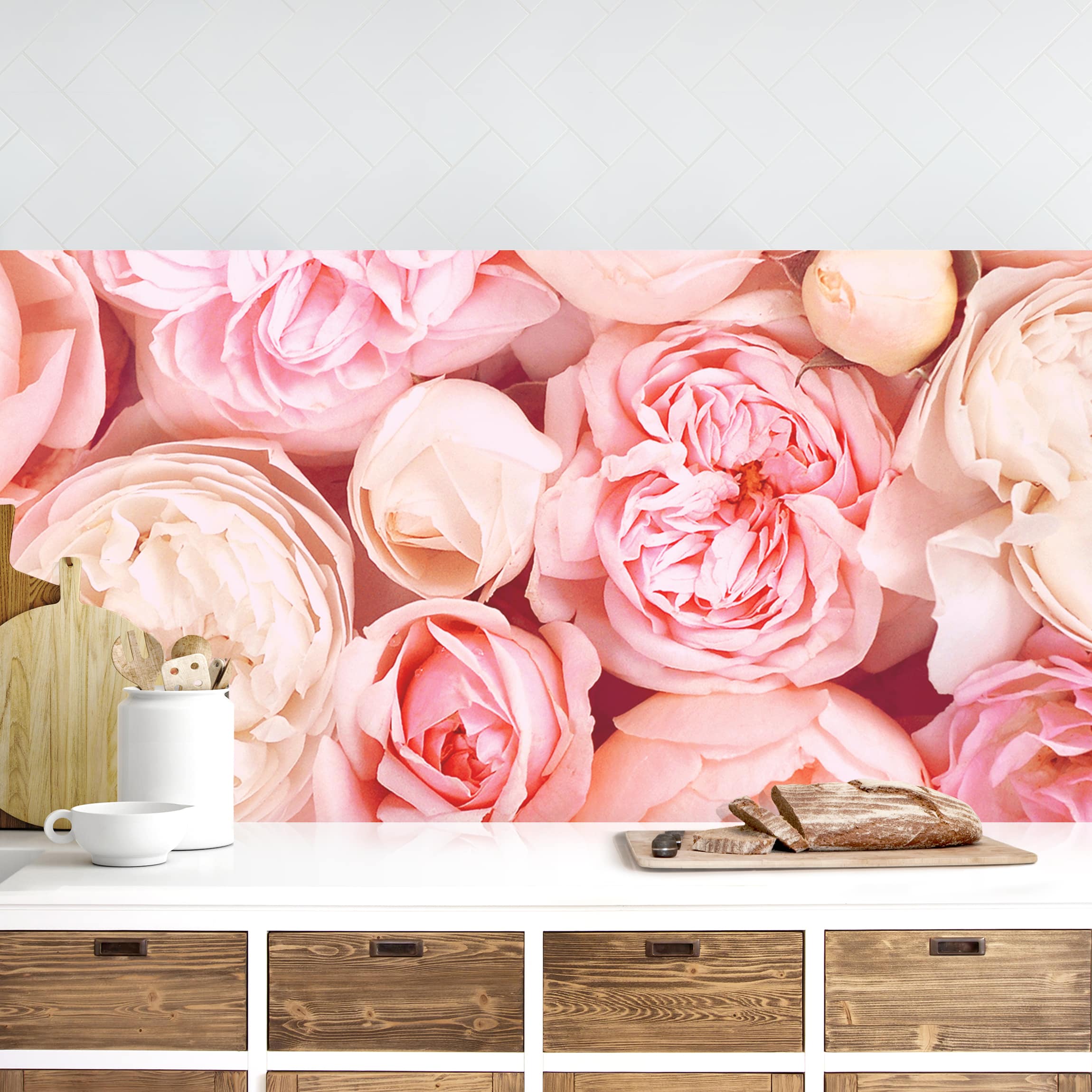 Küchenrückwand Rosen Rosé Koralle Shabby