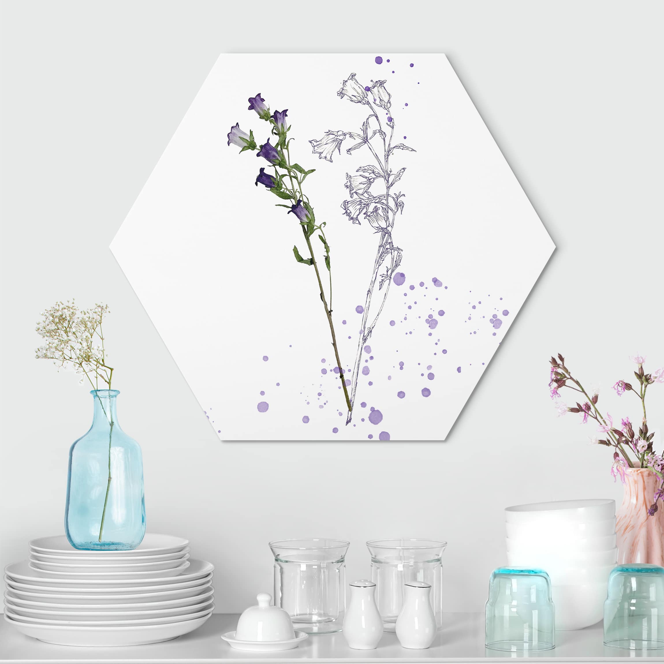 Hexagon-Alu-Dibond Bild Botanisches Aquarell - Glockenblume