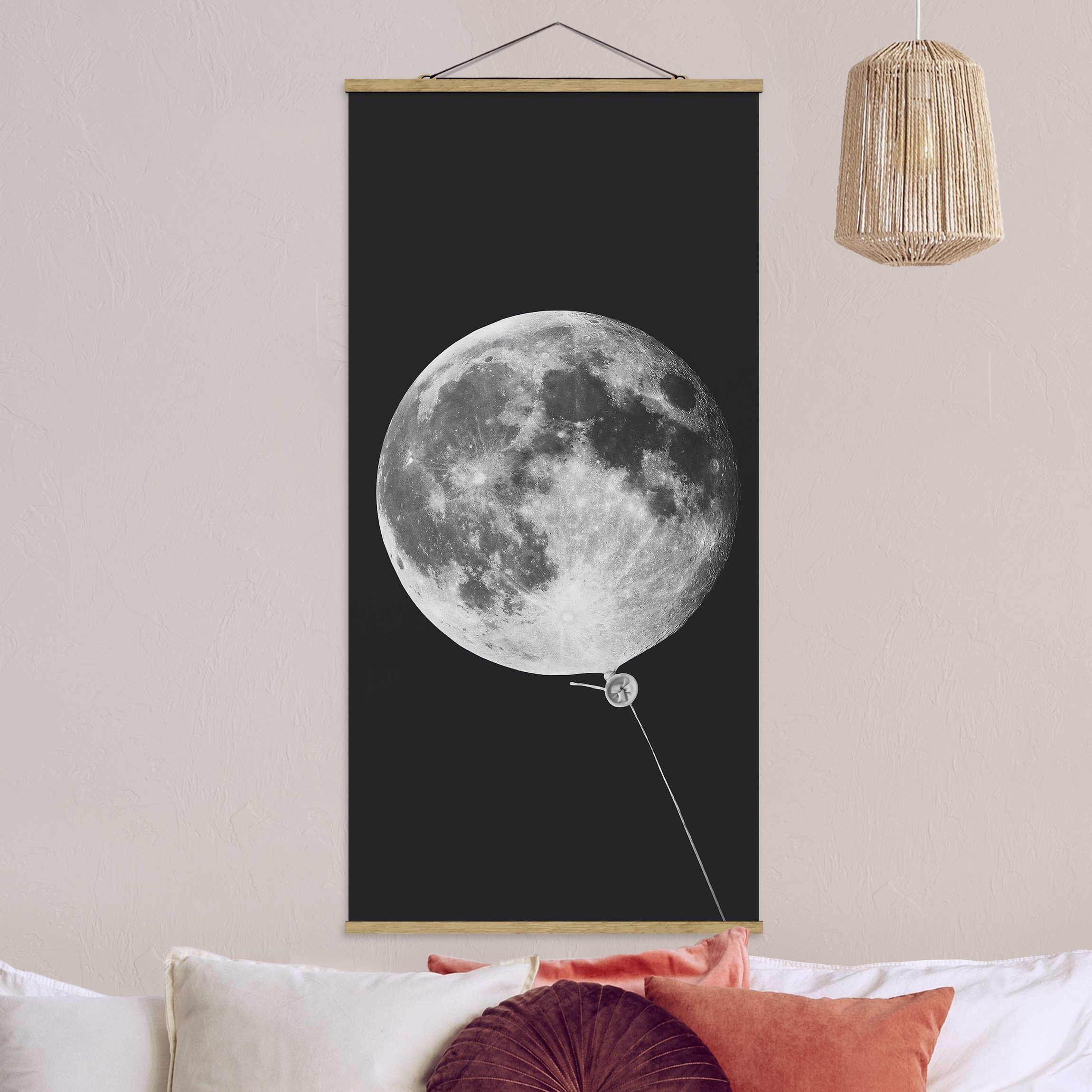 Stoffbild - Hochformat Luftballon mit Mond