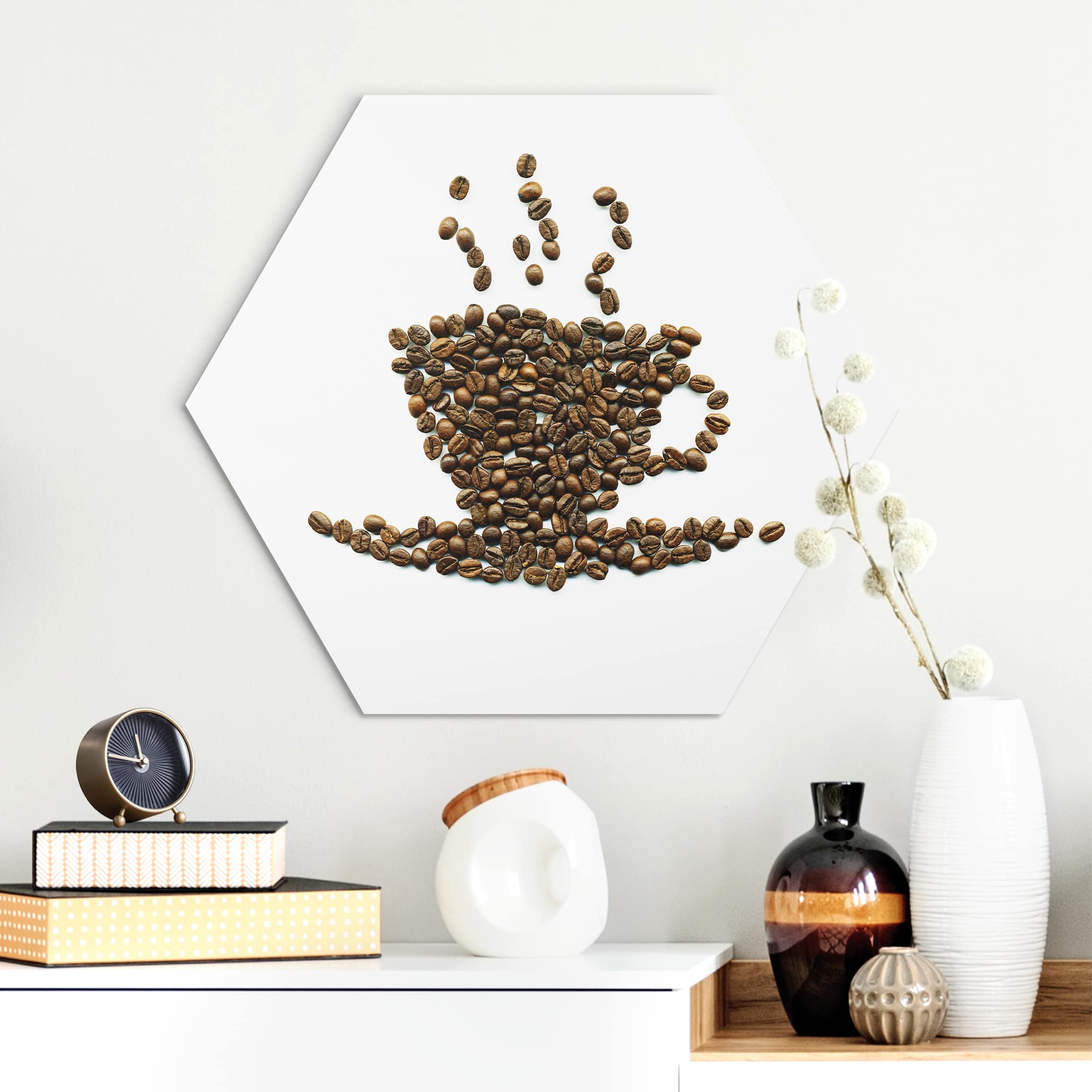 Hexagon-Alu-Dibond Bild Coffee Beans Cup