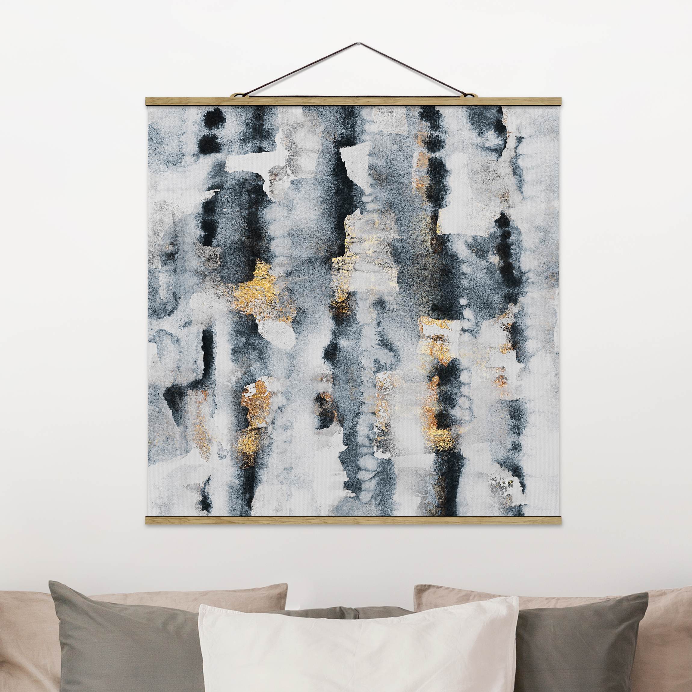 Stoffbild mit Posterleisten Abstraktes Aquarell mit Gold