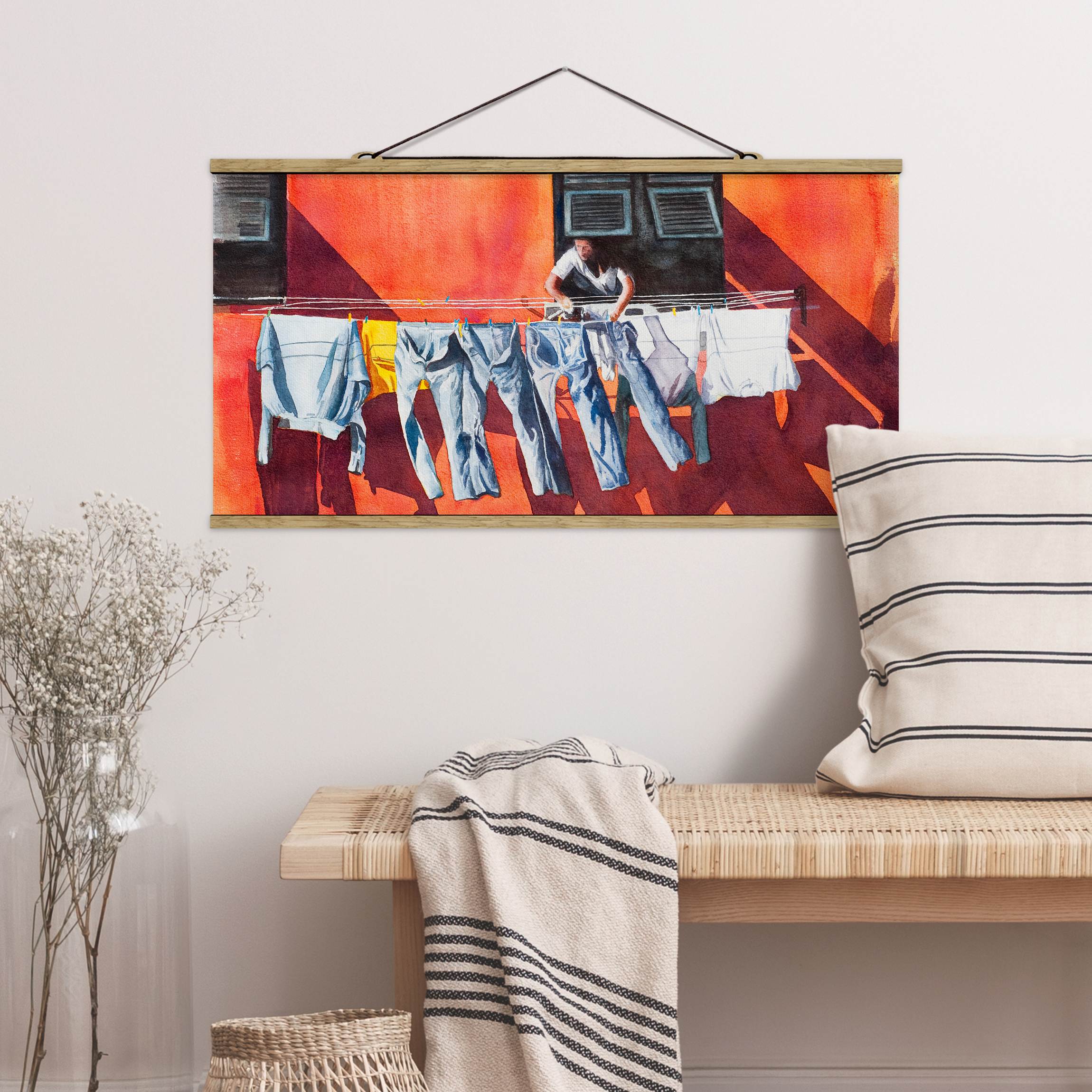 Stoffbild - Querformat Wäsche im Sommerwind