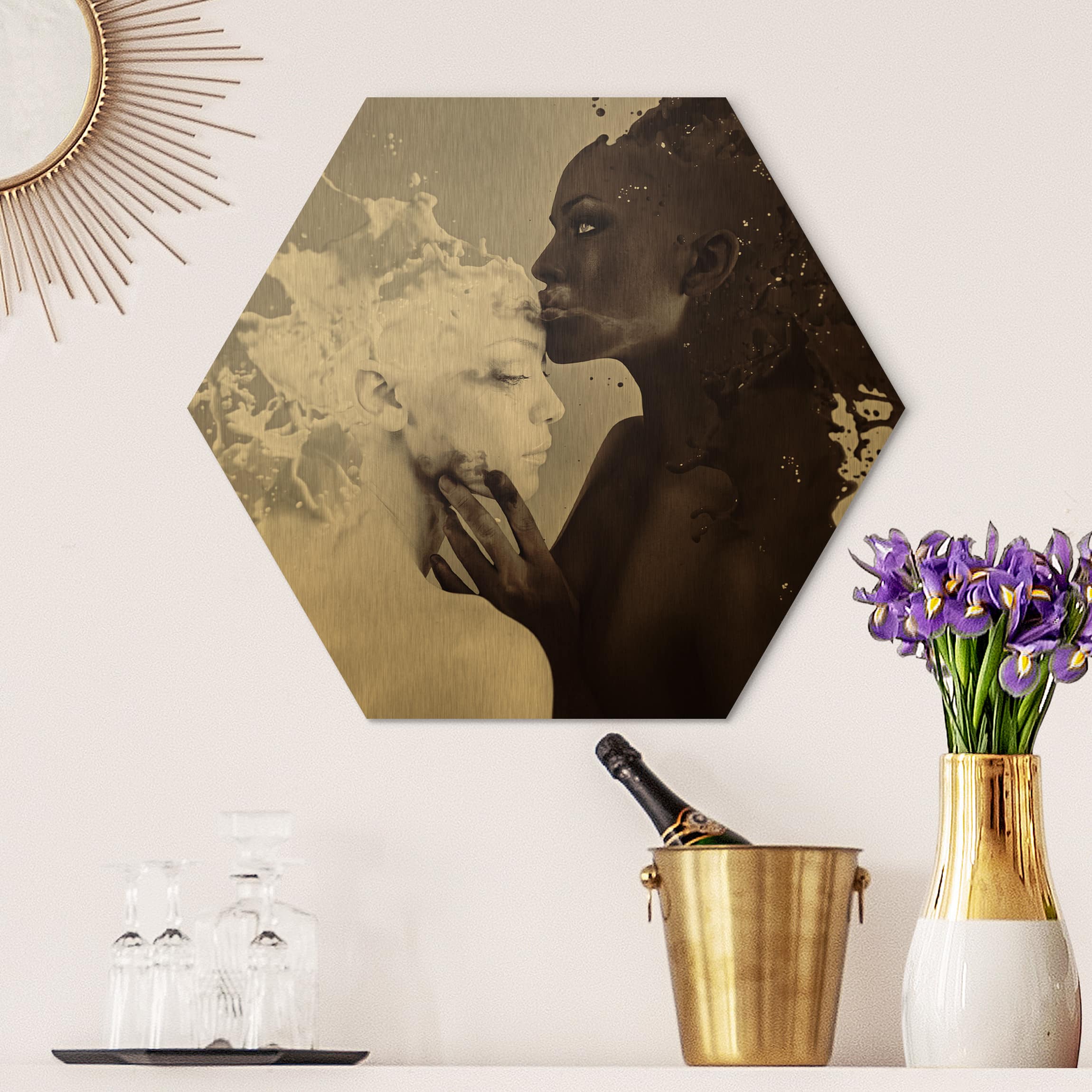 Hexagon-Alu-Dibond Bild Milch & Kaffee Kuss