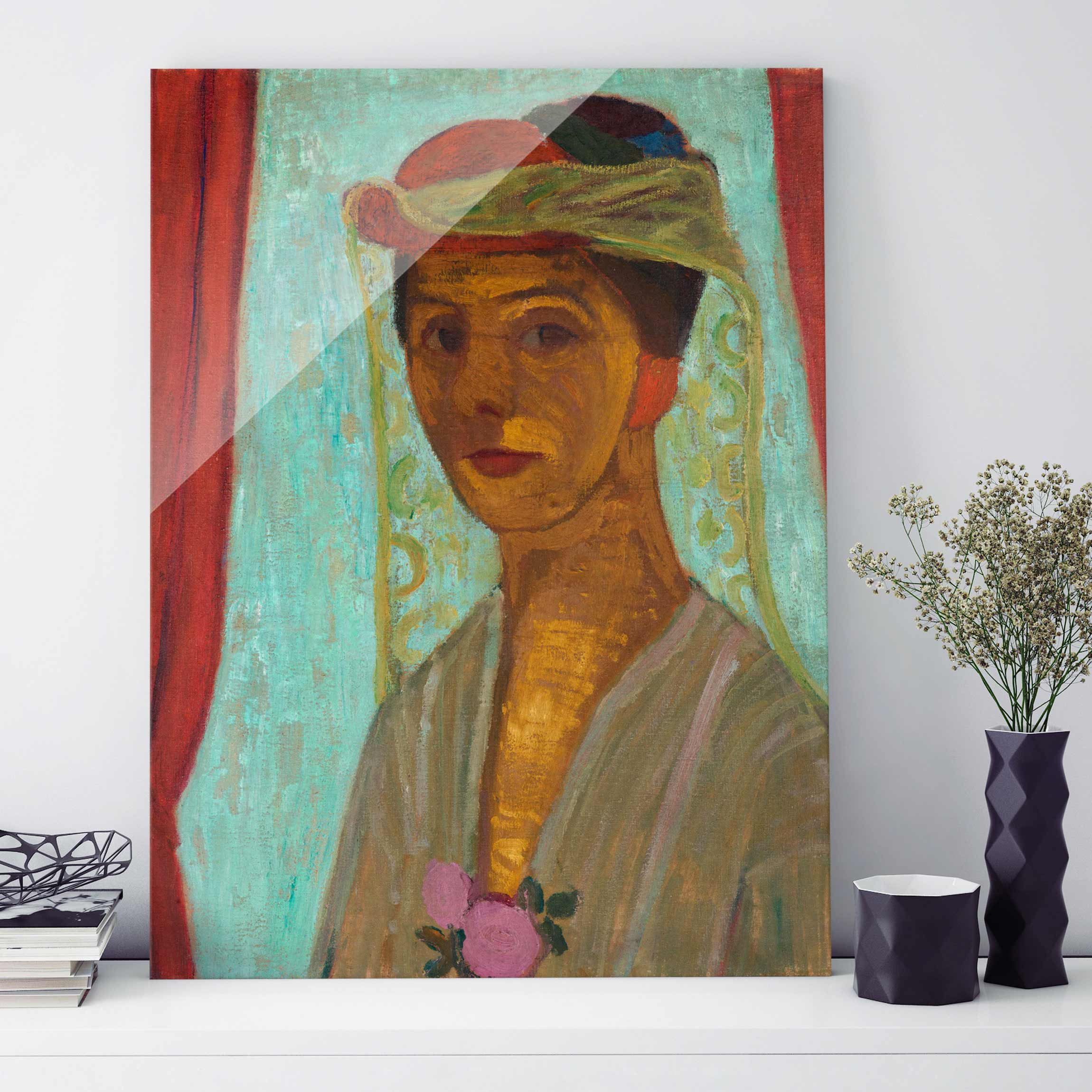 Glasbild Kunstdruck Paula Modersohn-Becker - Selbstbildnis mit Hut