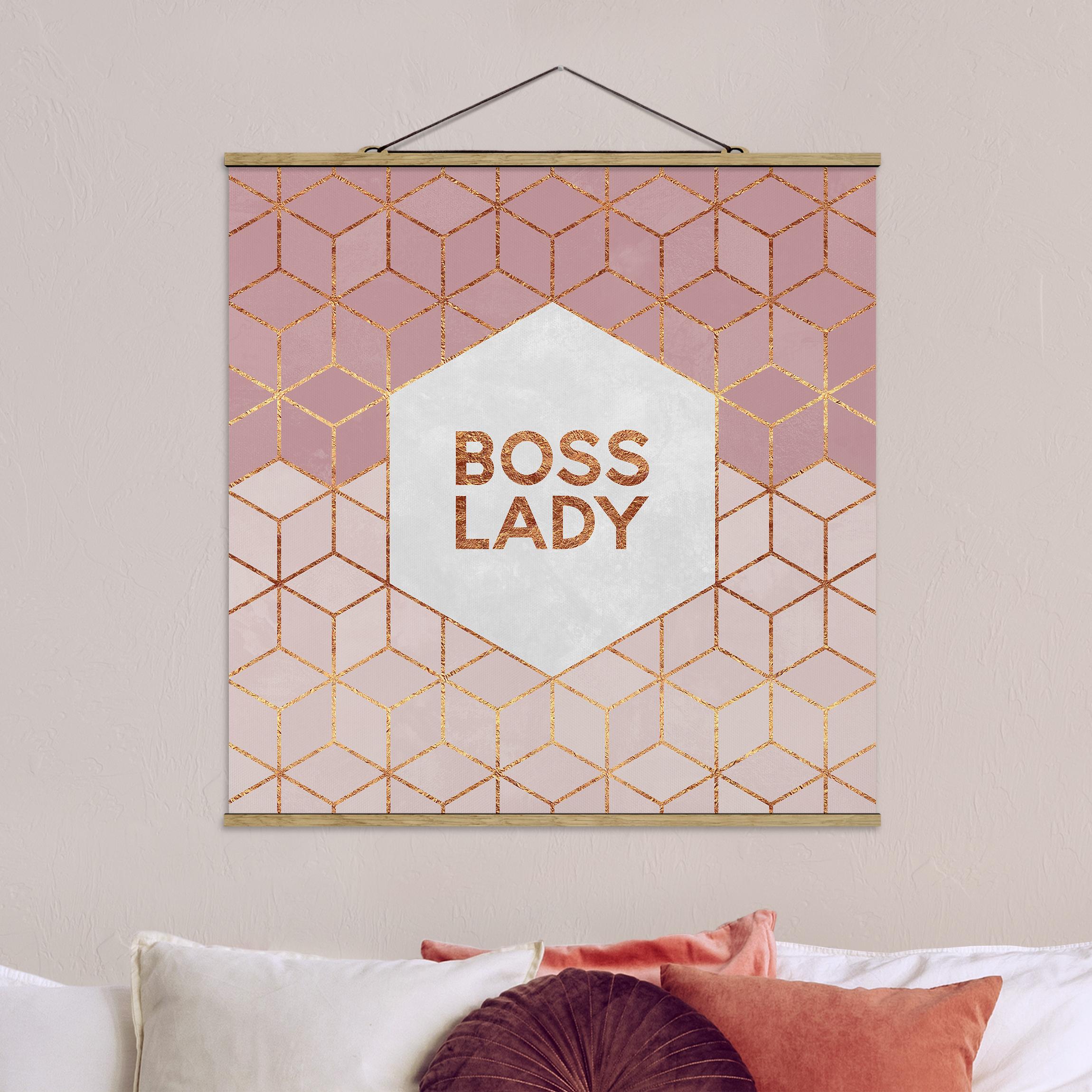 Stoffbild mit Posterleisten Boss Lady Sechsecke Rosa