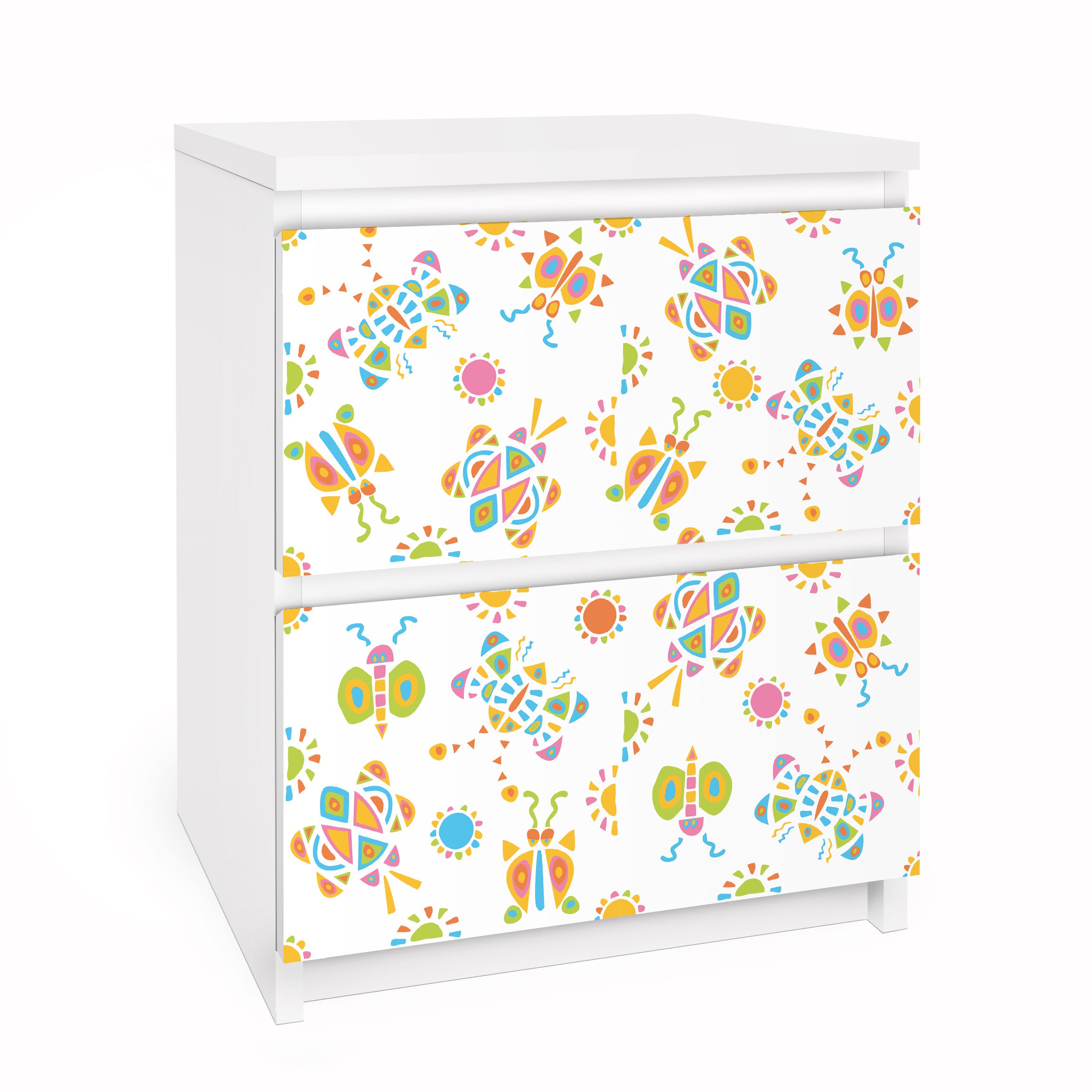 Möbelfolie für IKEA Malm Kommode 2 Schubladen Schmetterling Illustrationen