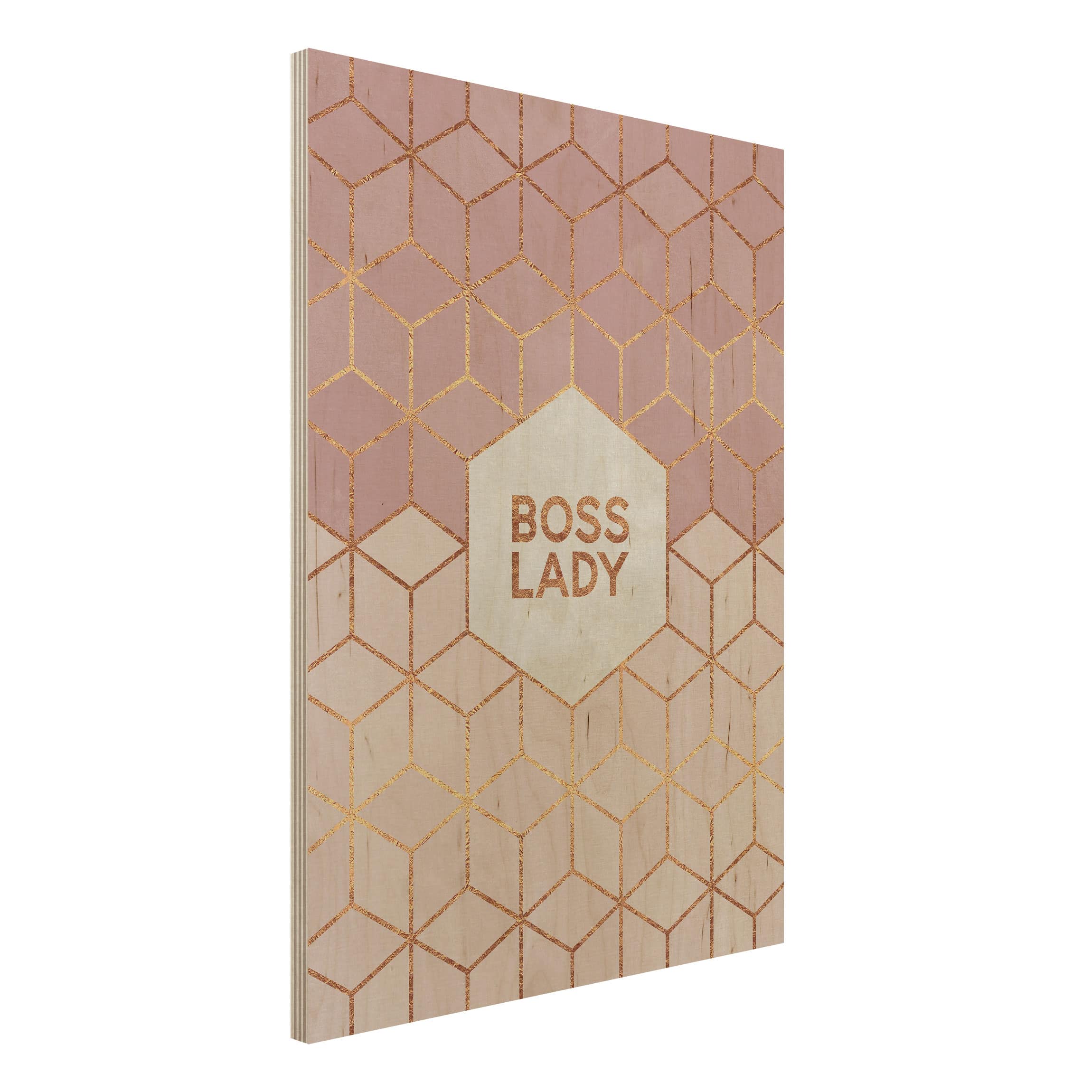 Holzbild - Hochformat 3:4 Boss Lady Sechsecke Rosa