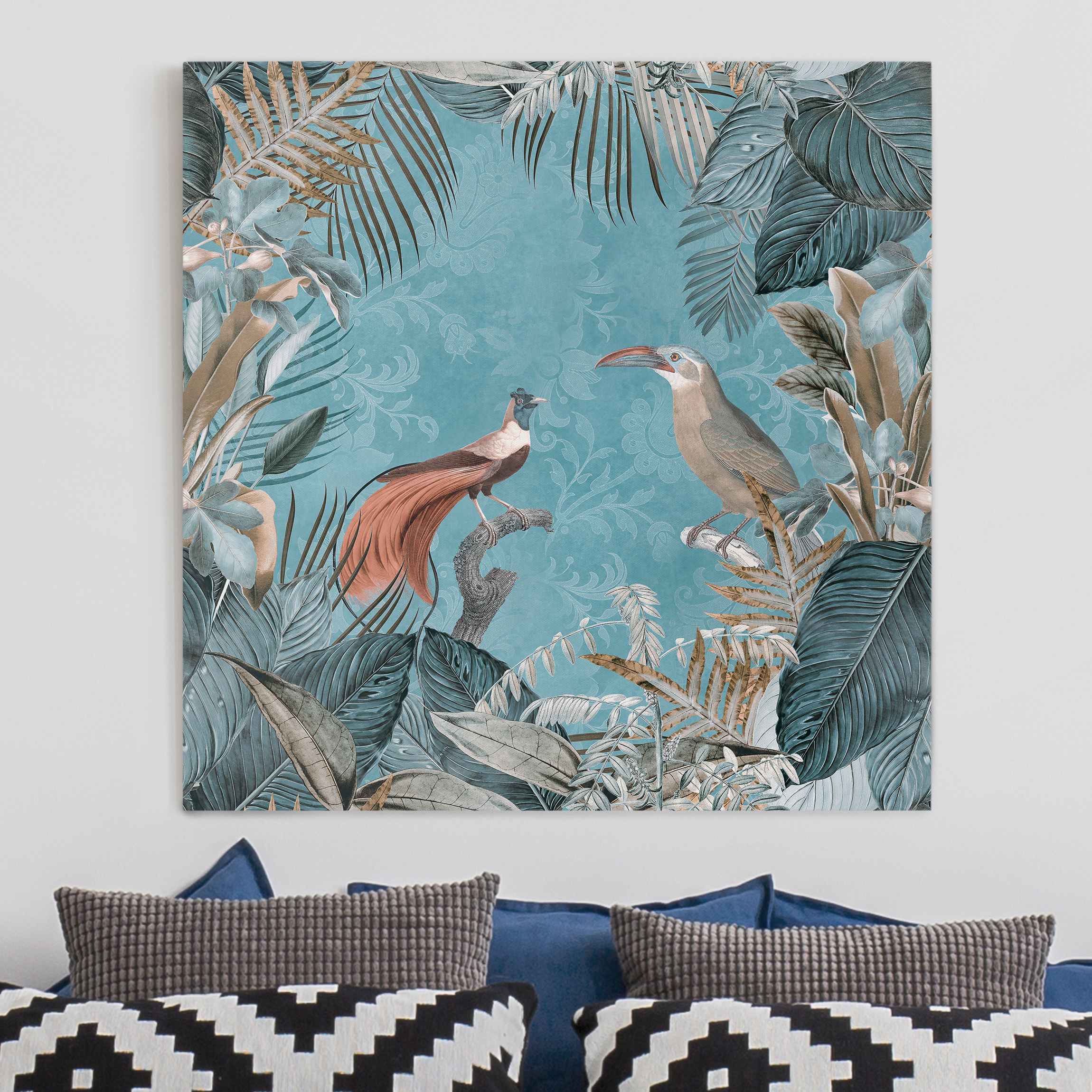 Leinwandbild Vintage Collage - Paradiesvögel