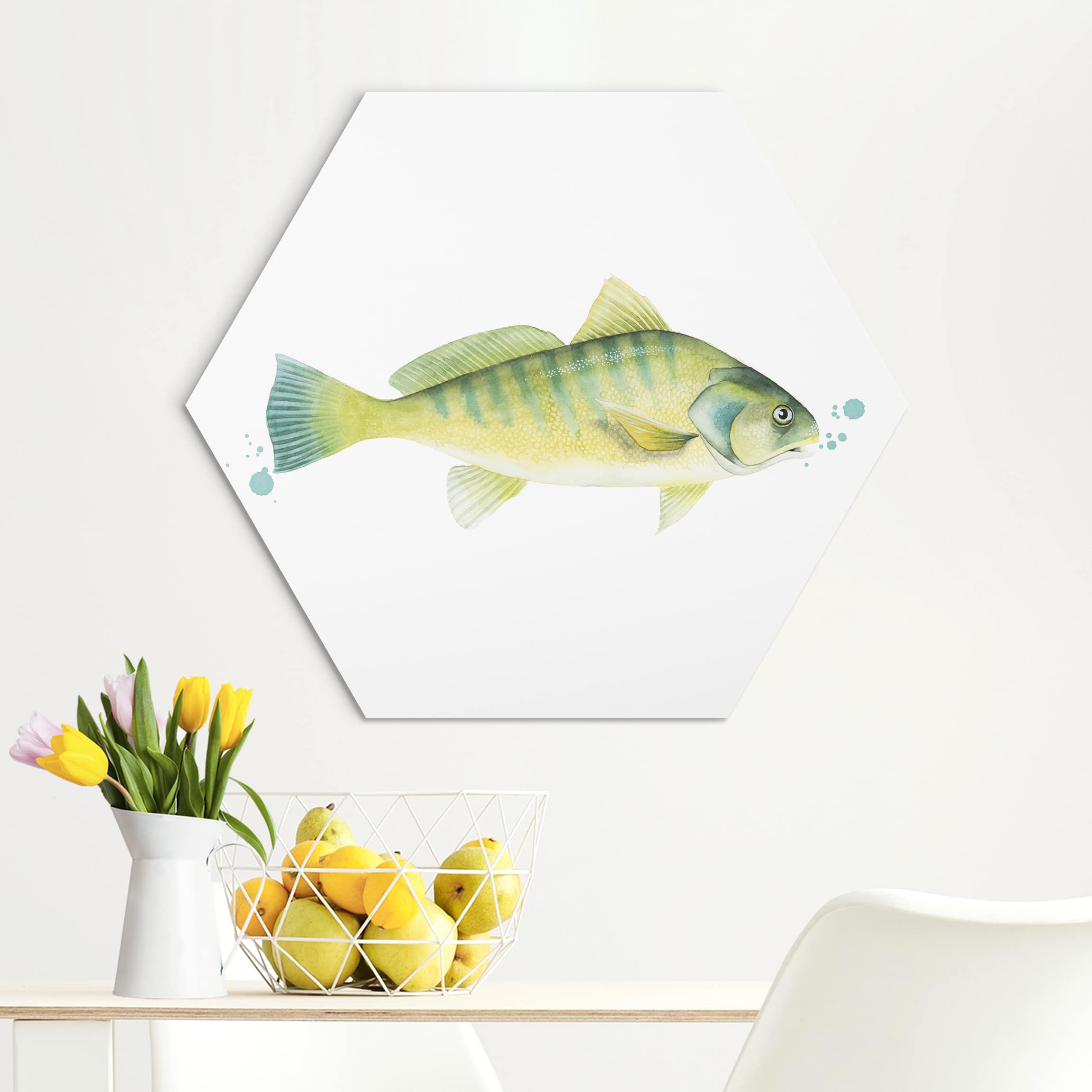 Hexagon-Alu-Dibond Bild Farbfang - Flussbarsch