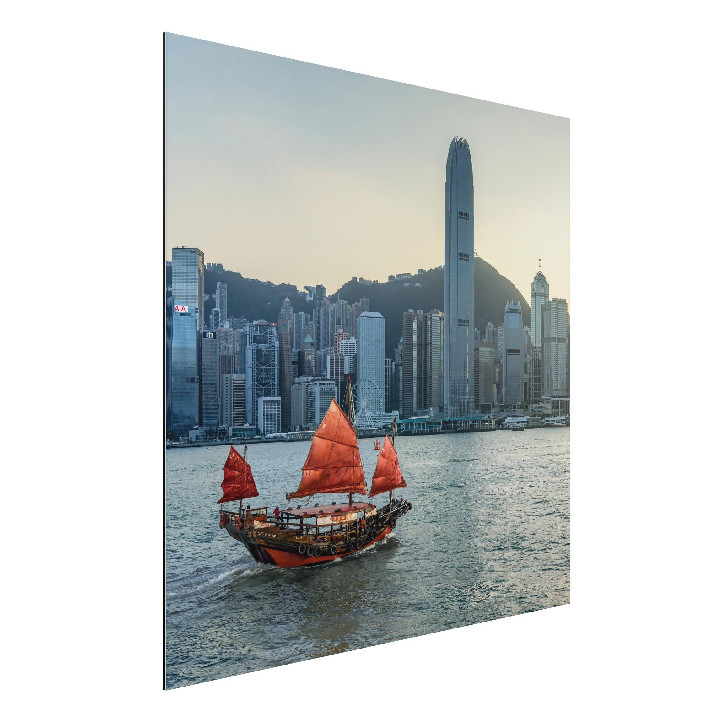 Alu-Dibond Outdoor Bild Dschunke im Victoria Harbour