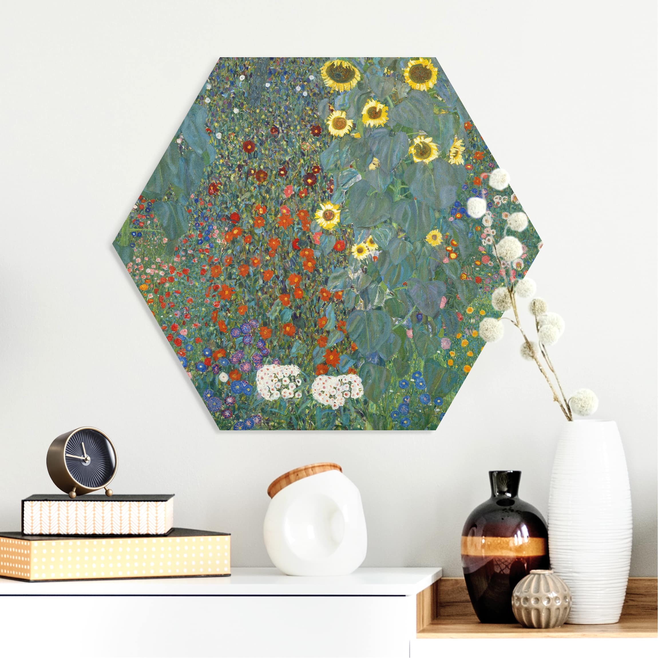 Hexagon-Forexbild Gustav Klimt - Garten Sonnenblumen