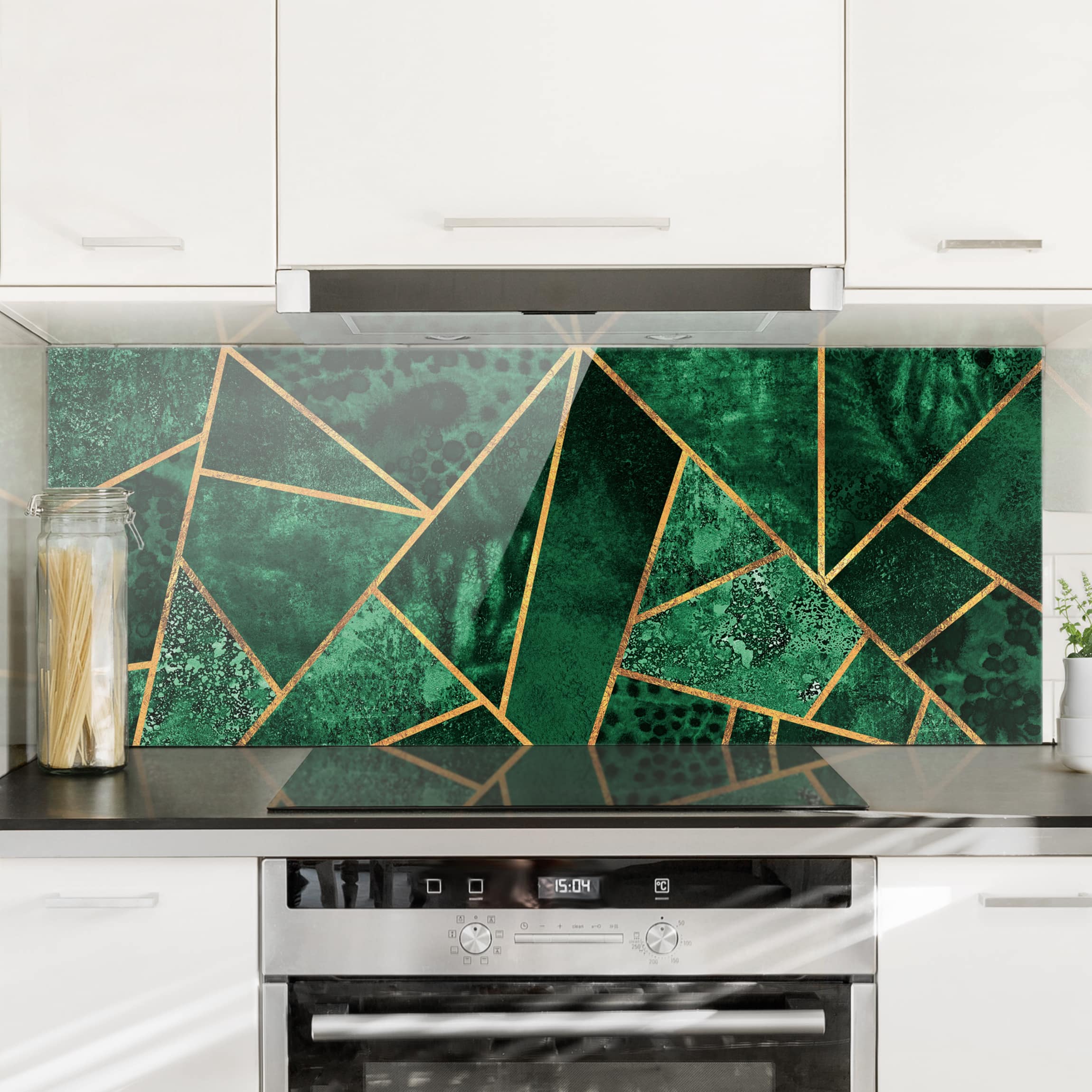 Glas Spritzschutz - Panorama Dunkler Smaragd mit Gold