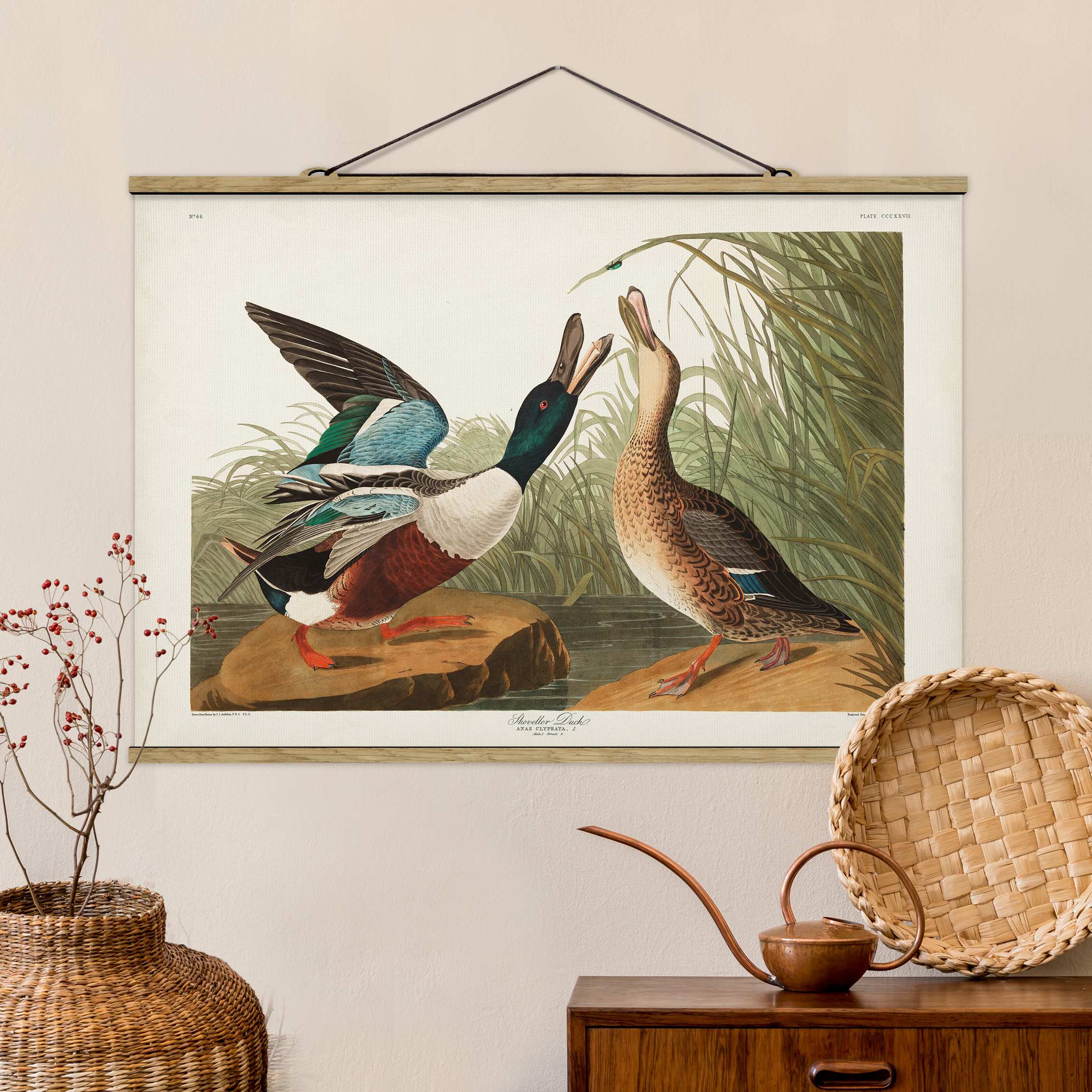Stoffbild mit Posterleisten Vintage Lehrtafel Enten II