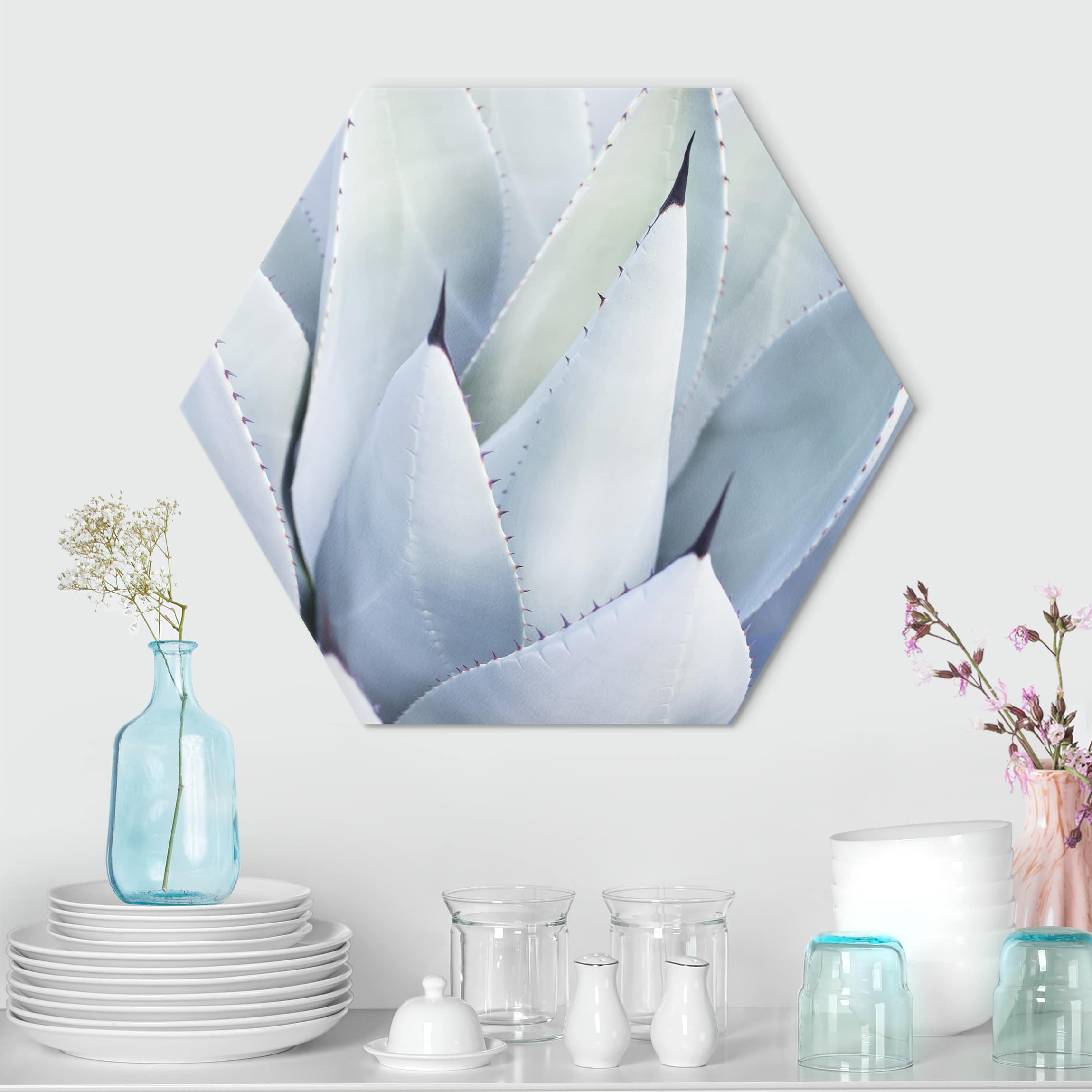 Hexagon-Alu-Dibond Bild Agavenblätter