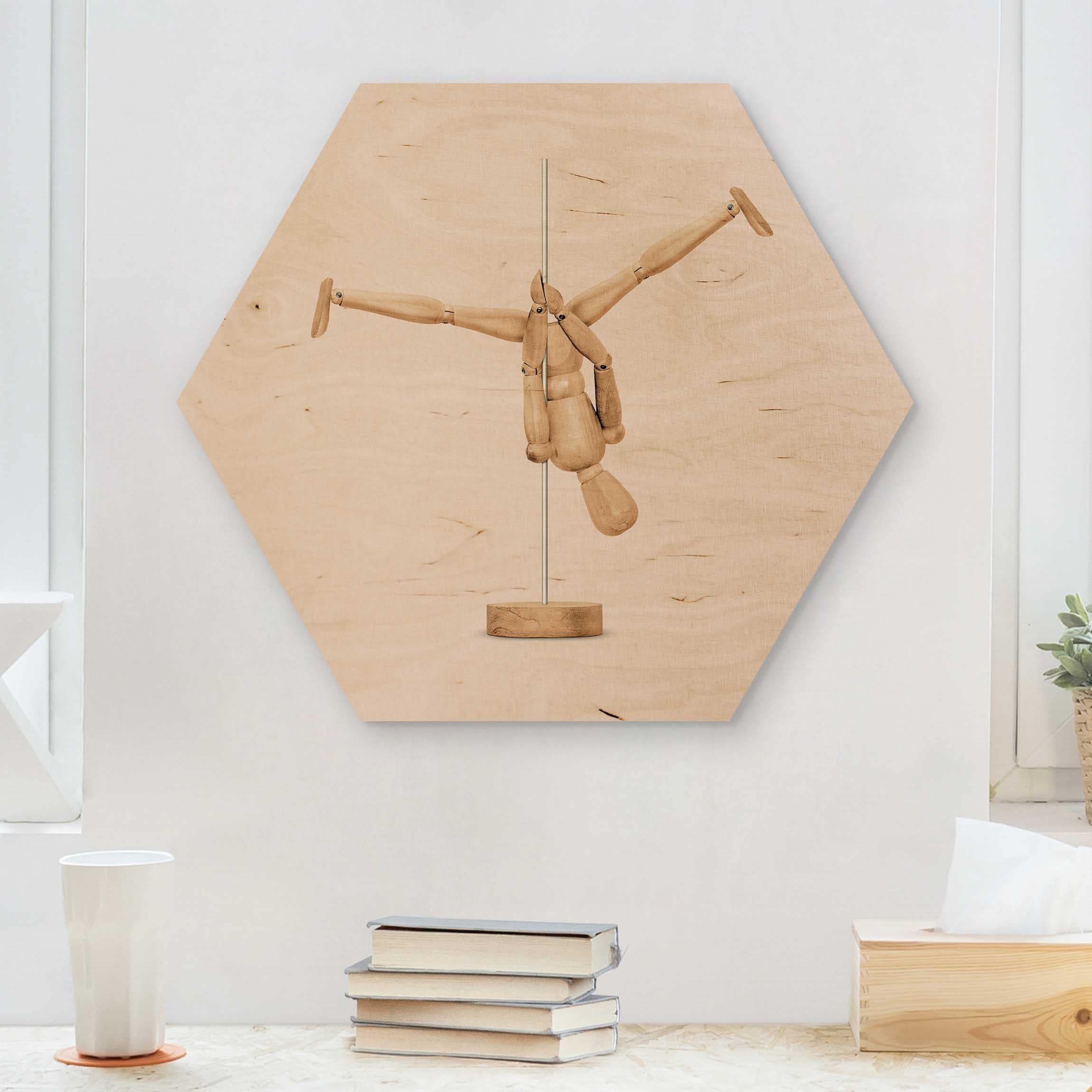 Hexagon-Holzbild Poledance mit Holzfigur