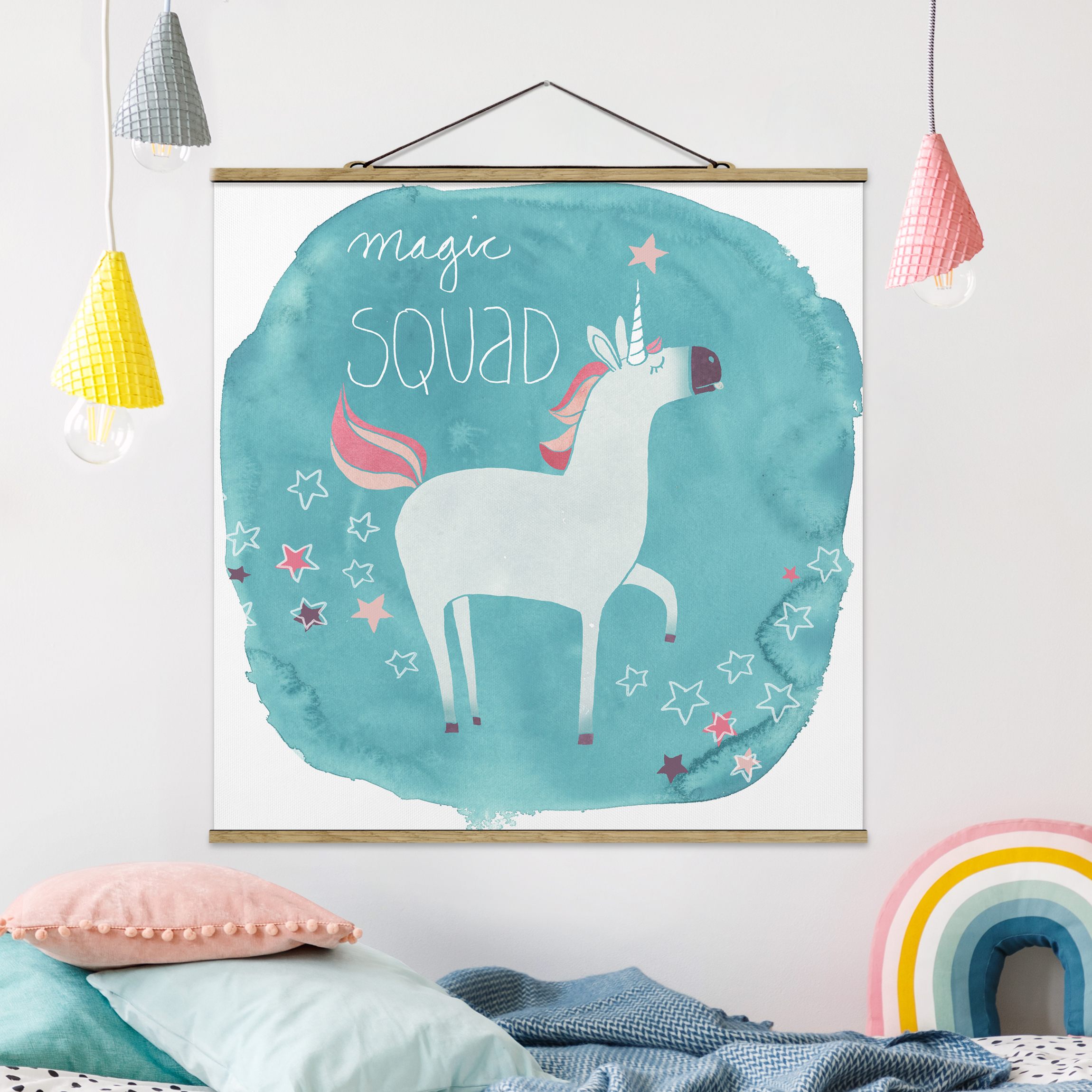 Stoffbild mit Posterleisten Einhorn-Truppe - Magic