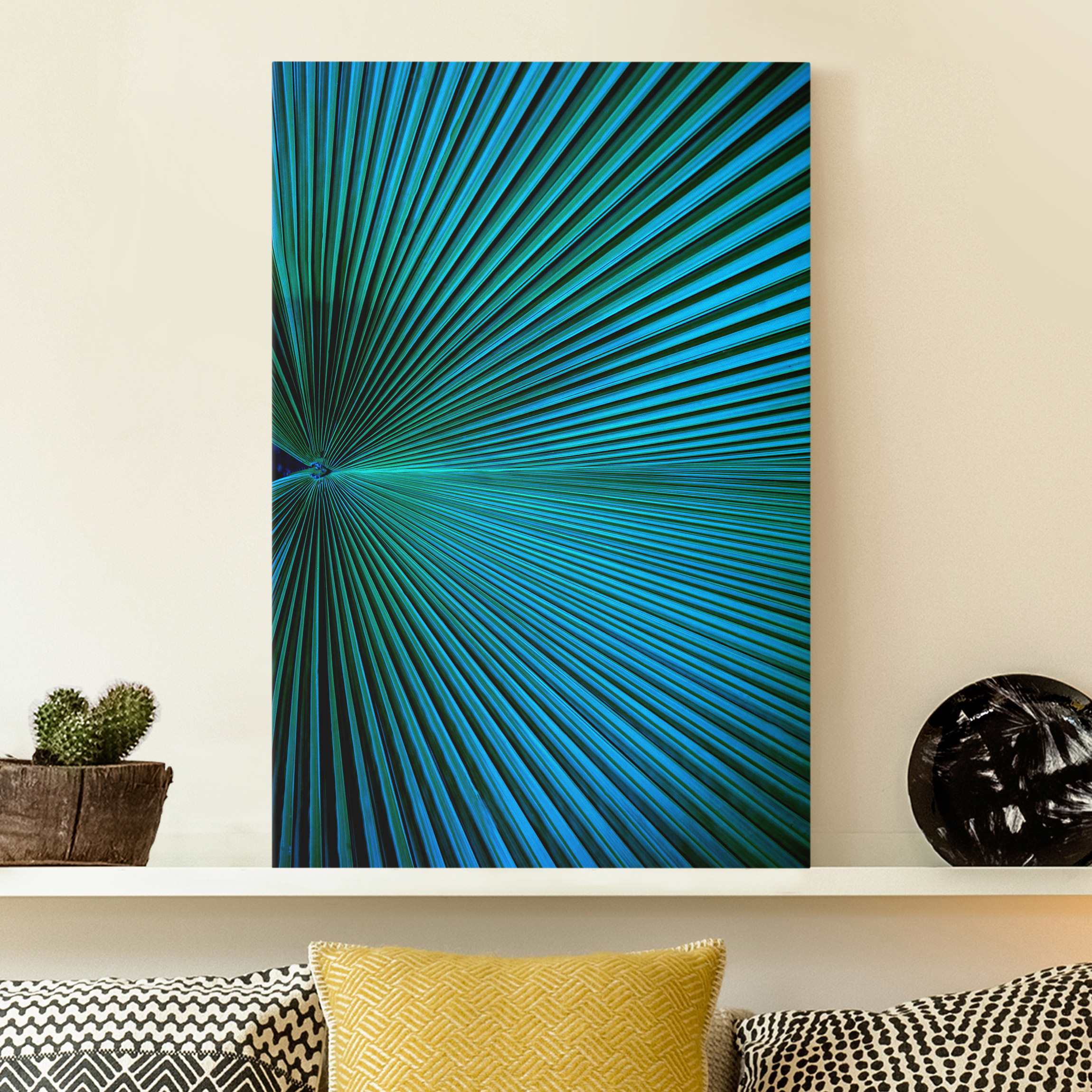 Leinwandbild Tropische Pflanzen Palmenblatt in Türkis II