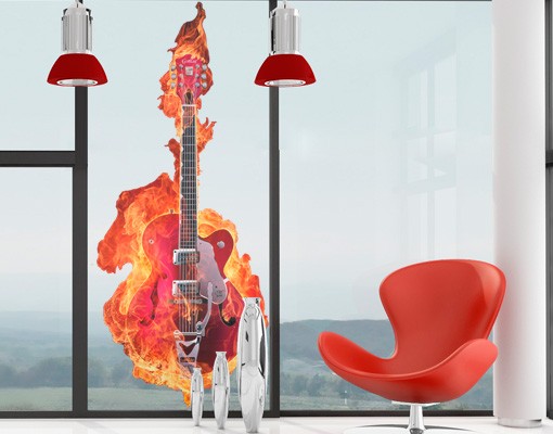 Fensteraufkleber Gitarre in Flammen
