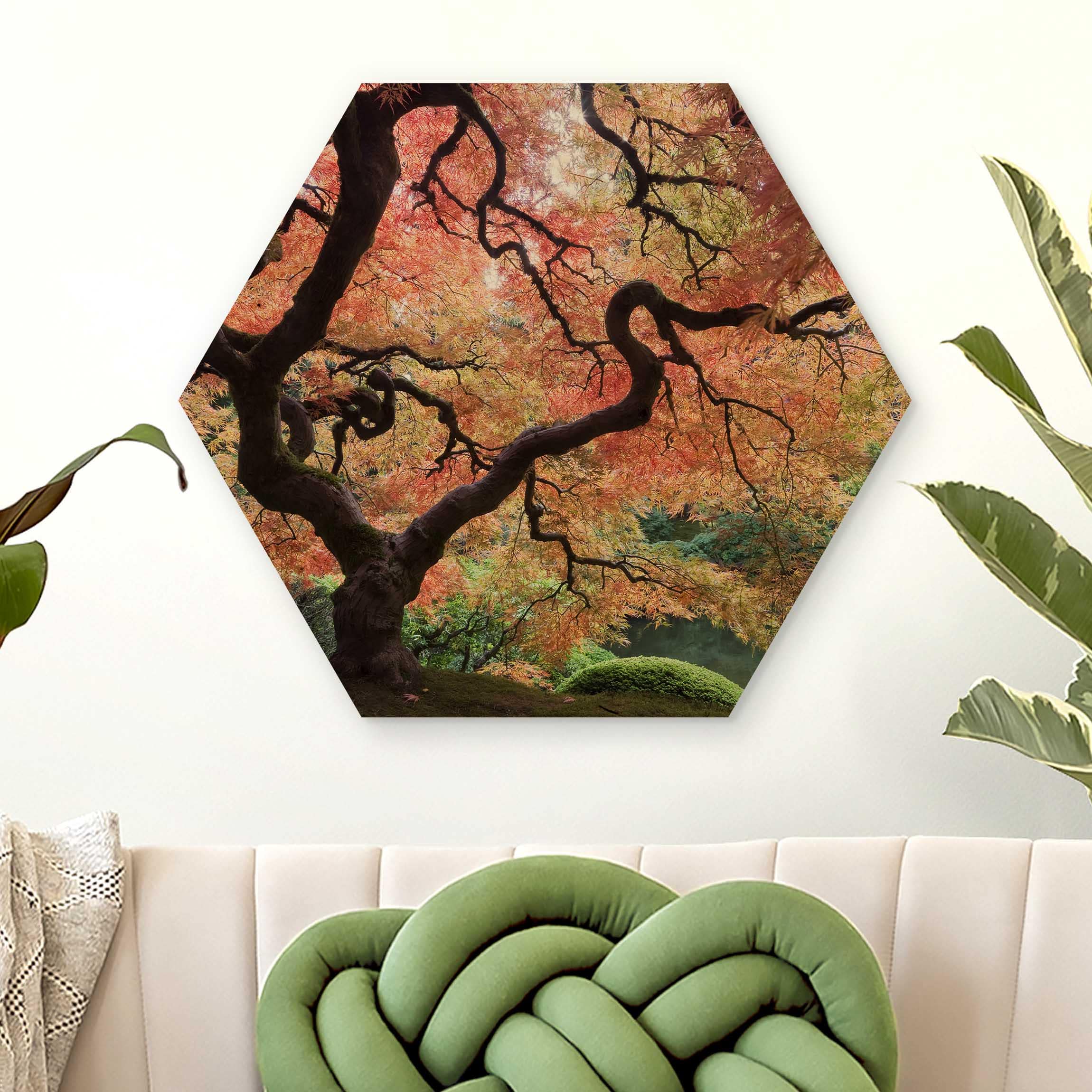 Hexagon-Holzbild Japanischer Garten