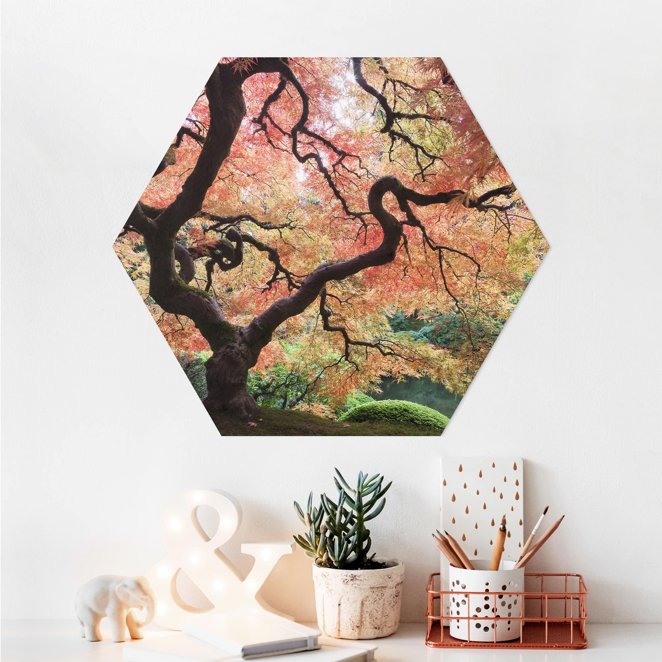 Hexagon-Alu-Dibond Bild Japanischer Garten